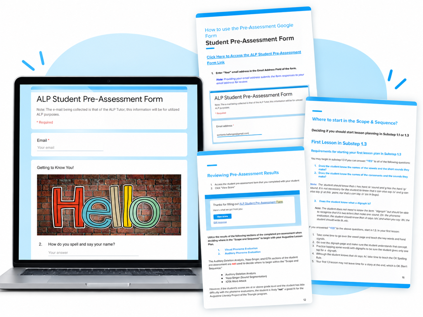 Examples of a digital student literacy assessment form and supporting instructions developed for volunteer tutors.