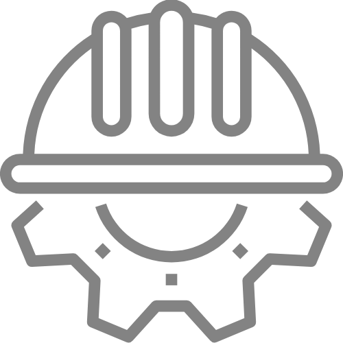Icône d'un casque de sécurité placé sur une pièce d'engrenage.