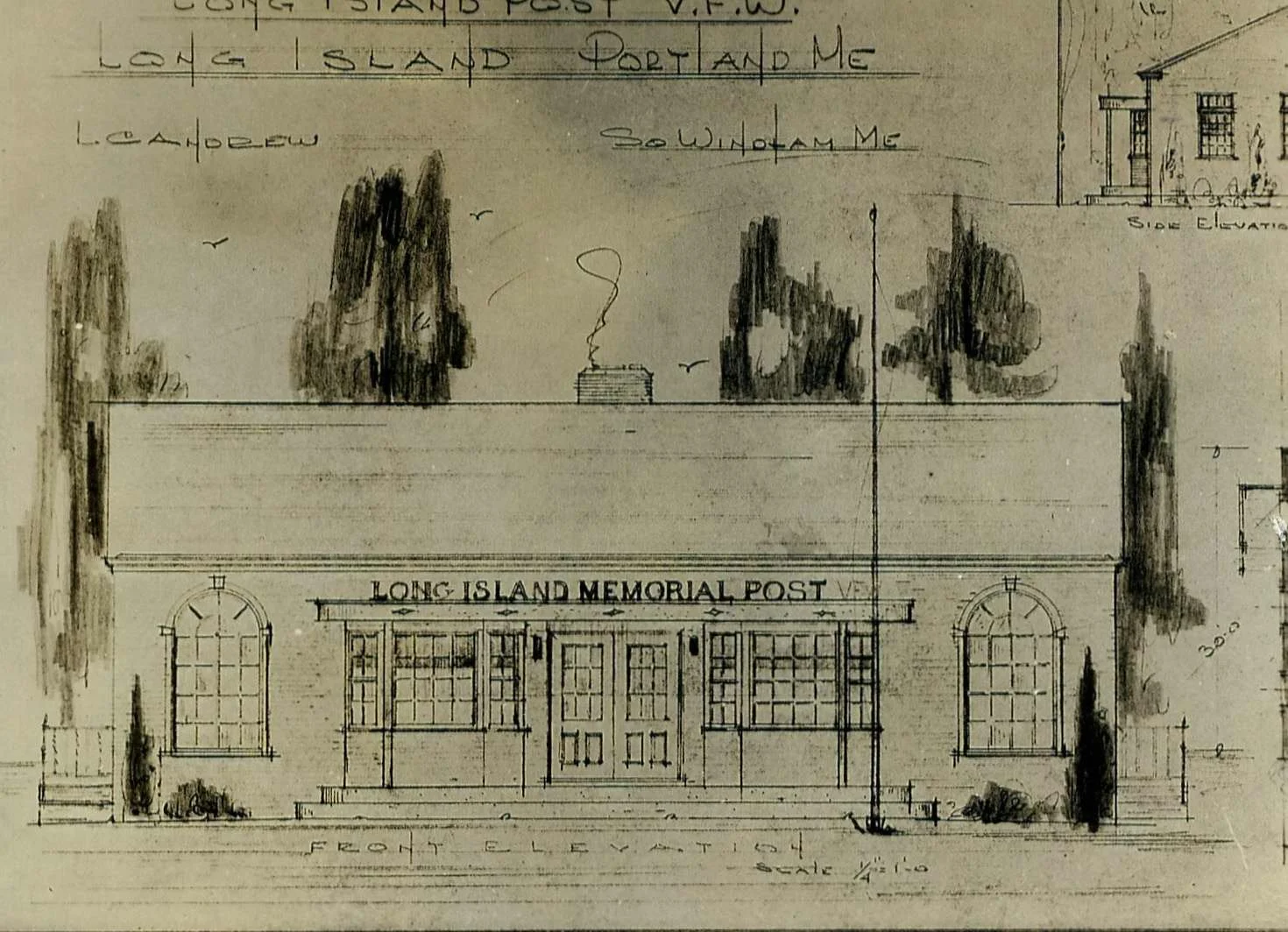 Architect’s sketch of VFW Post 9065 Hall, c. 1950. Gift of Lois Matthews. 2010.13.12