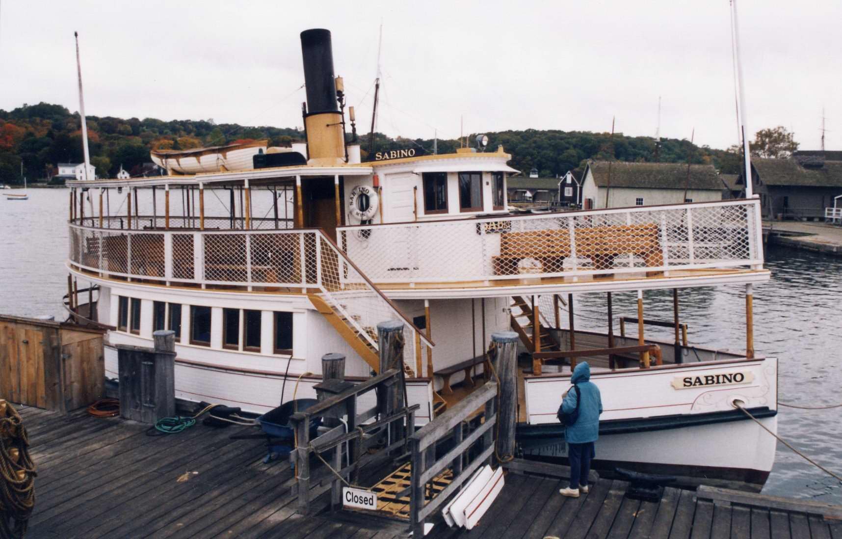 Marion Ulmer looking at the steamboat “Sabino” at Mystic Seaport. November 11, 2002. Photograph by Meredith Sweet. Gift of Unknown, but likely Willard Ulmer. 2008.37.5