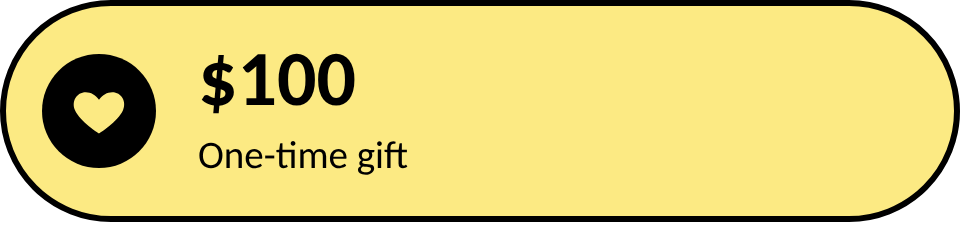 Gift card with $100 value and a heart icon on a yellow background.