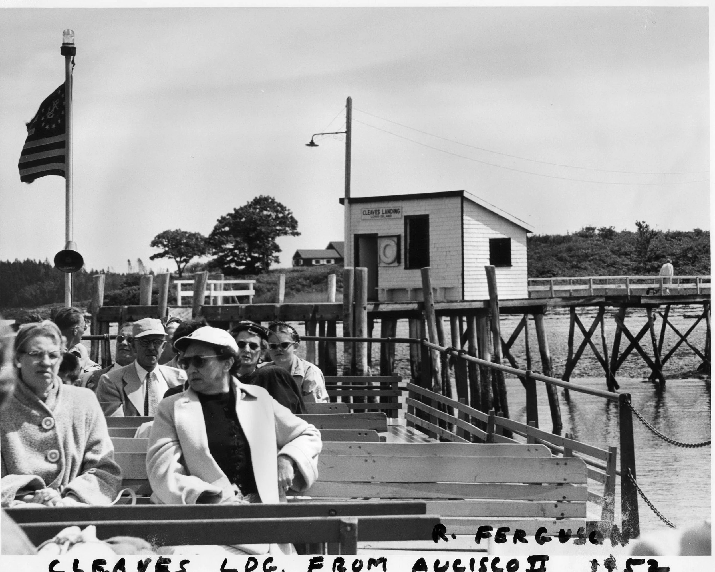 Cleave's Landing, photographed from the ferry Aucocisco II. 1952. Photograph by Roy Ferguson Jr. Gift of Roy Ferguson Jr. 1998.74.7