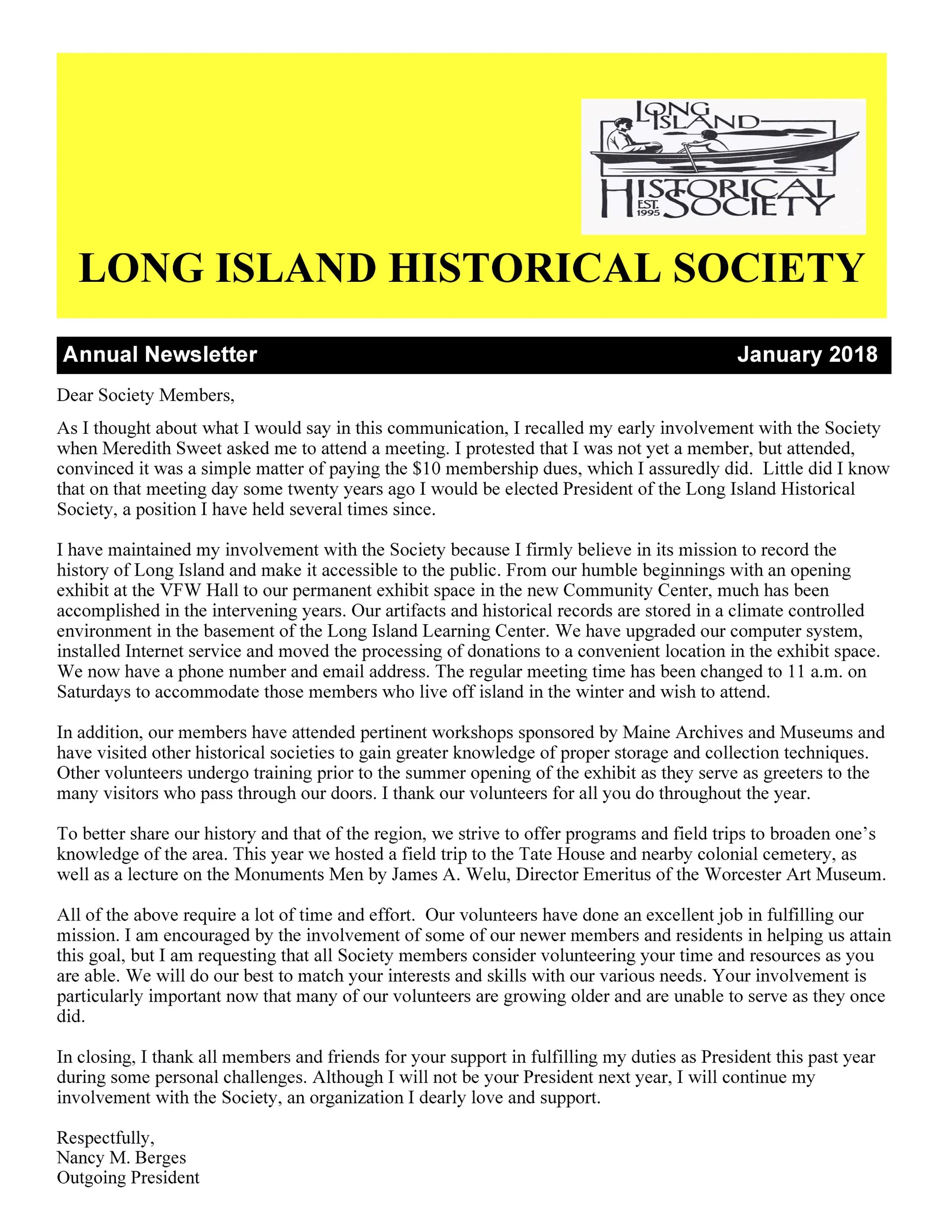 2018  LIHS Newsletter