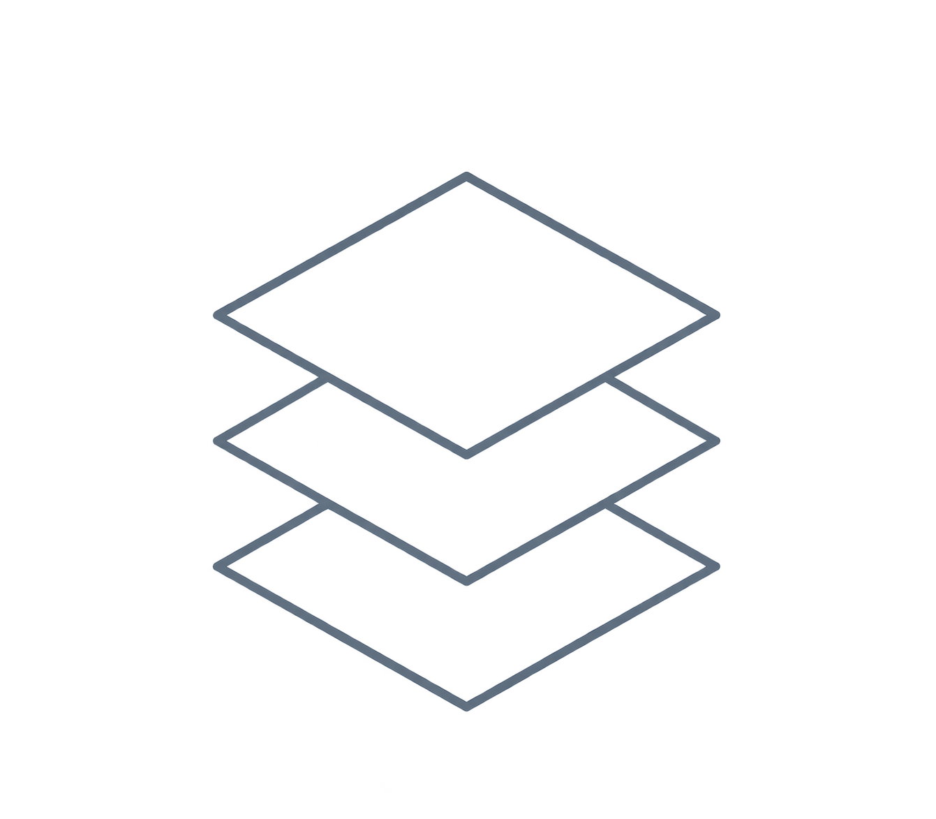 Diagram illustrating a flowchart with four empty, tilted square boxes stacked vertically, connected by lines, on a black background.