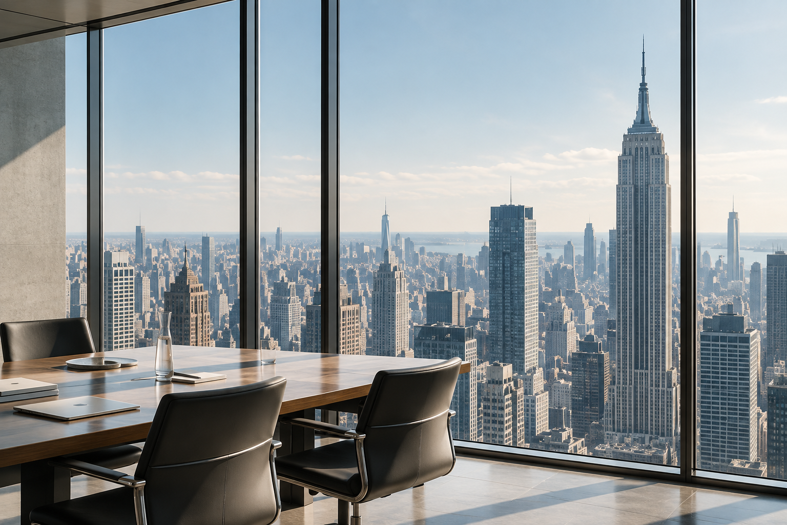 New York office overlooking the Manhattan skyline, representing Heidi A. Lawson PLLC's US legal practice.
