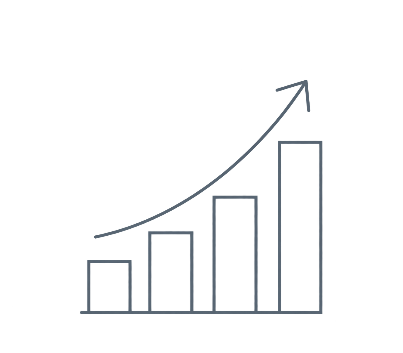 A bar graph showing increasing data bars with an upward trend line on a black background.