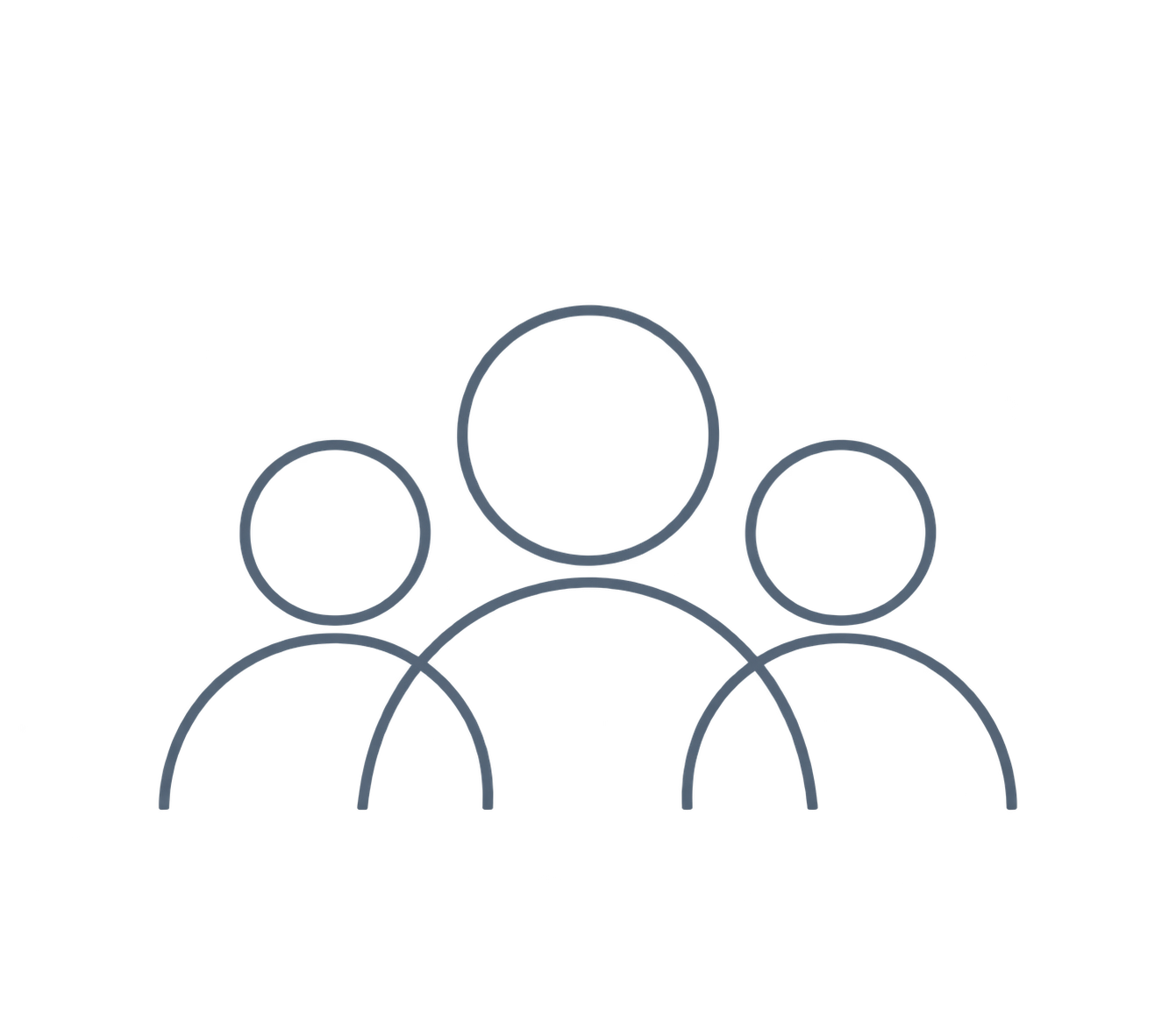 Line drawing of three human figures, with the middle one being larger, representing a group or community.