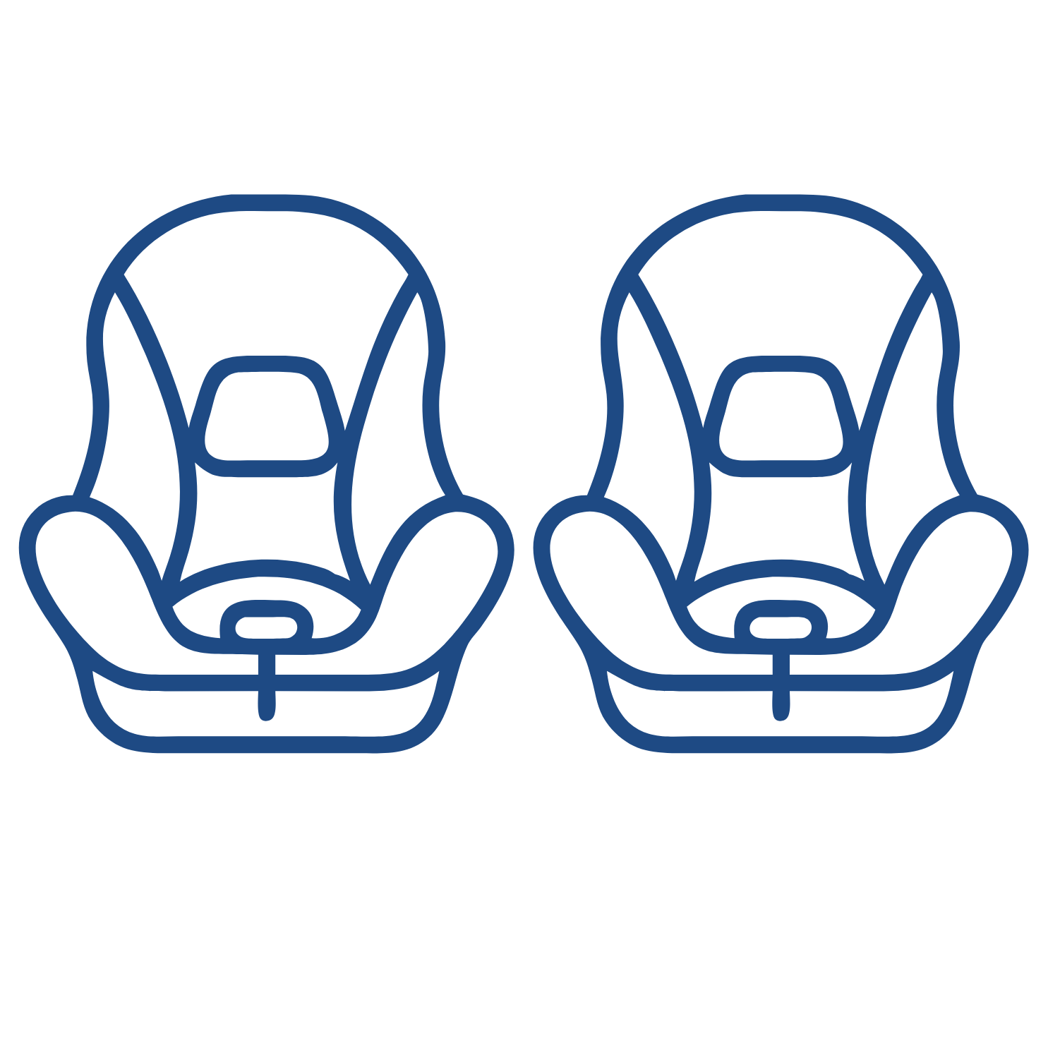 Outline drawing of two baby car seats held by hands.
