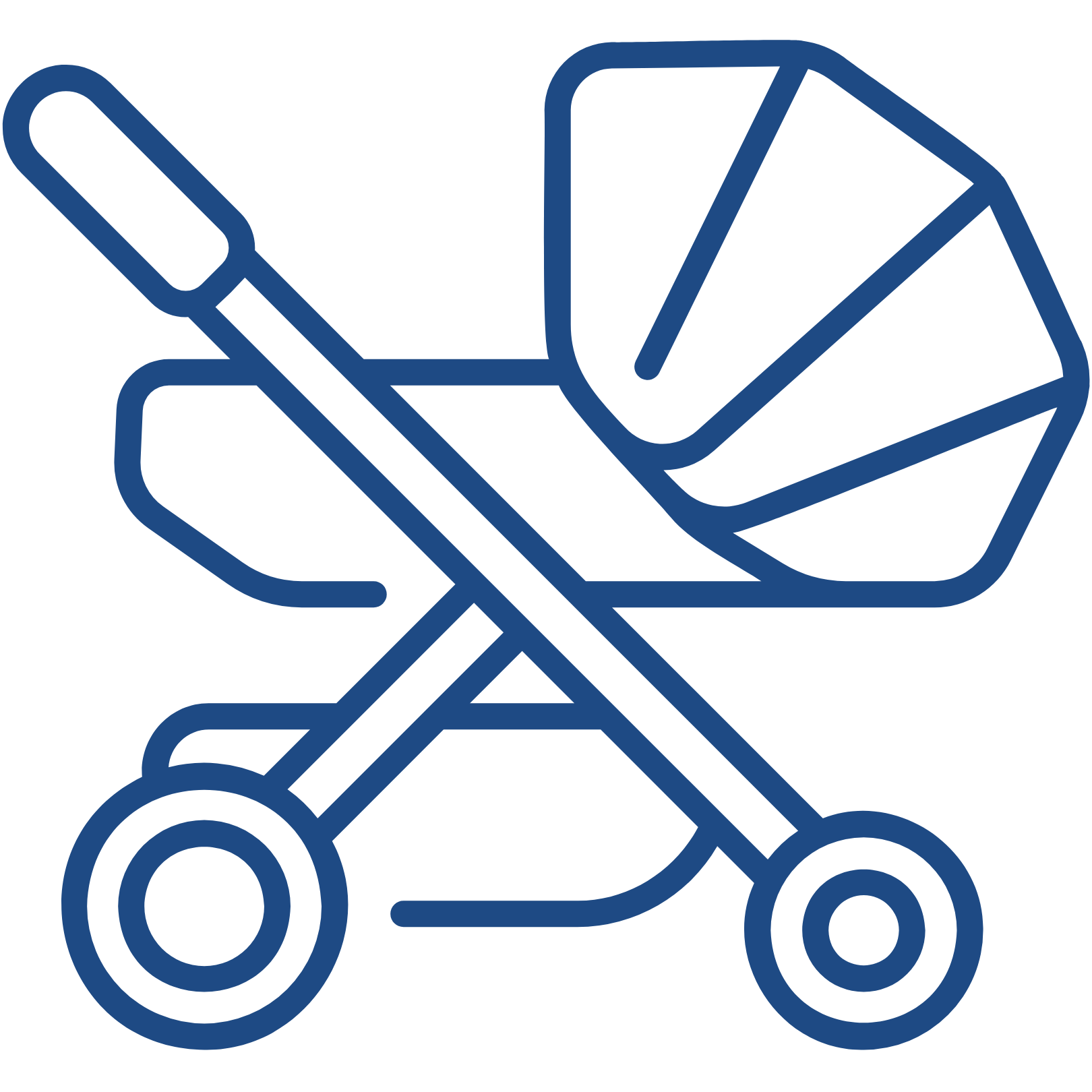 Outline illustration of a baby stroller, umbrella, and bottle.