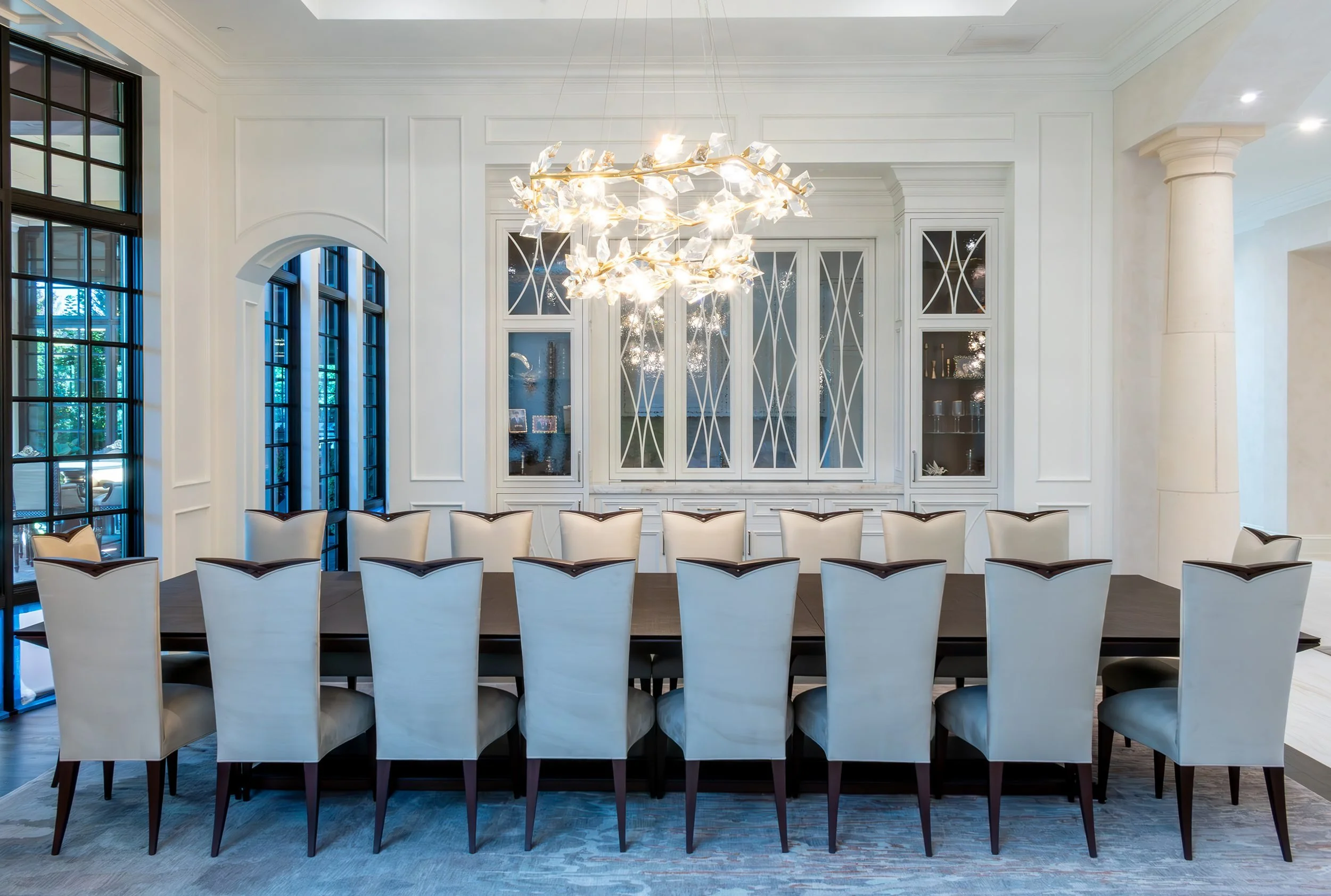 Formal dining room with built-in china cabinets