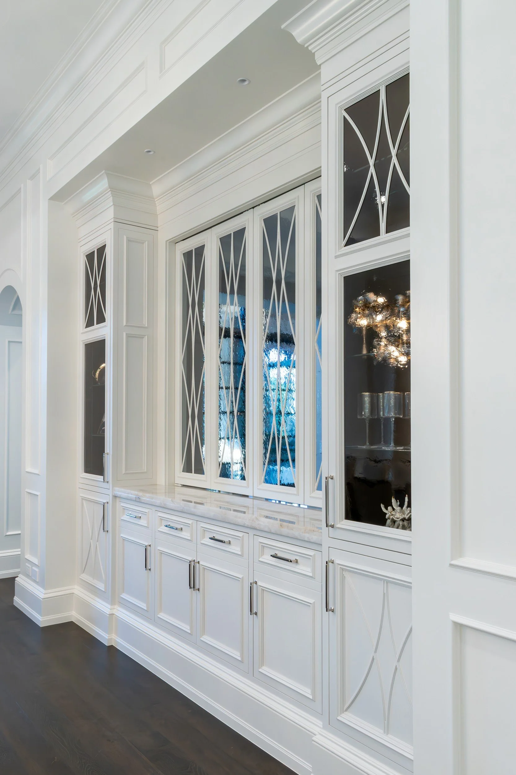 Painted china cabinets with lattice glass doors