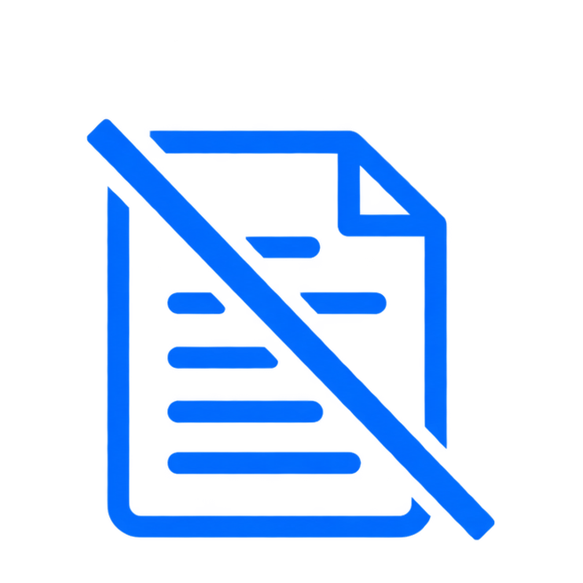 Blue icon of a document with a diagonal line crossing it out, indicating 'no documents' or 'no files'