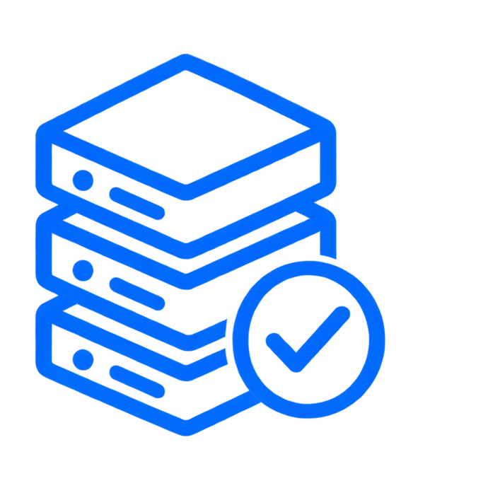 Illustration of a stack of servers with a check mark in front of them.