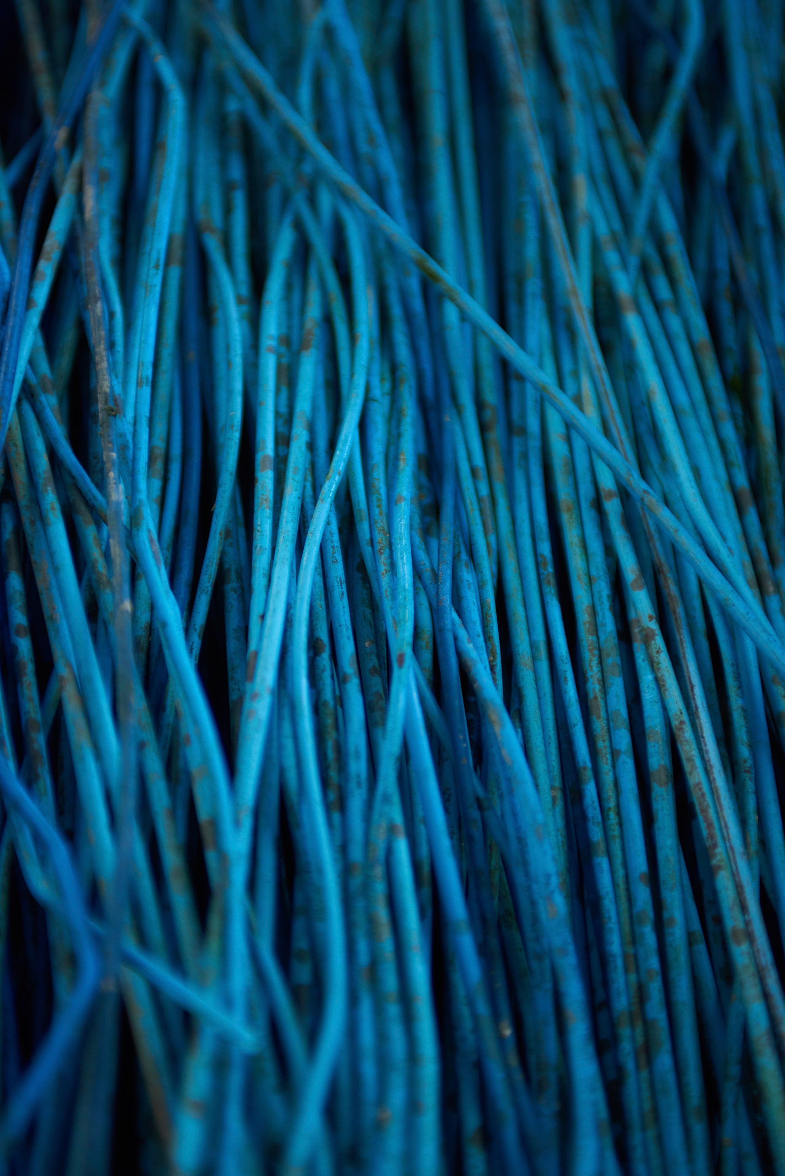 Ficelle bleue enroulée en masse