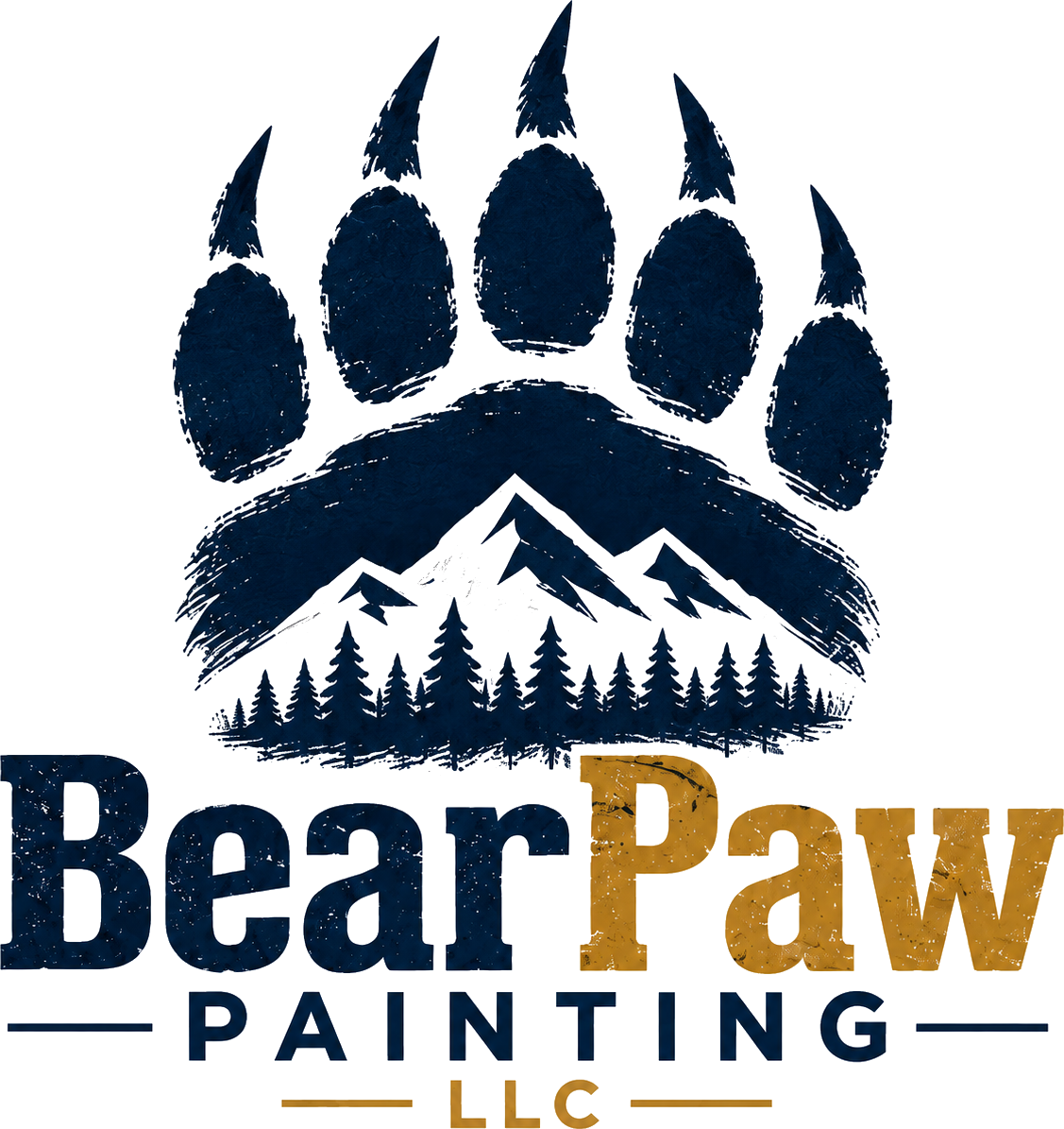 Logo for Bear Paw Painting LLC featuring a bear paw with mountain and forest scenery inside, and the text 'Bear Paw Painting LLC' below.