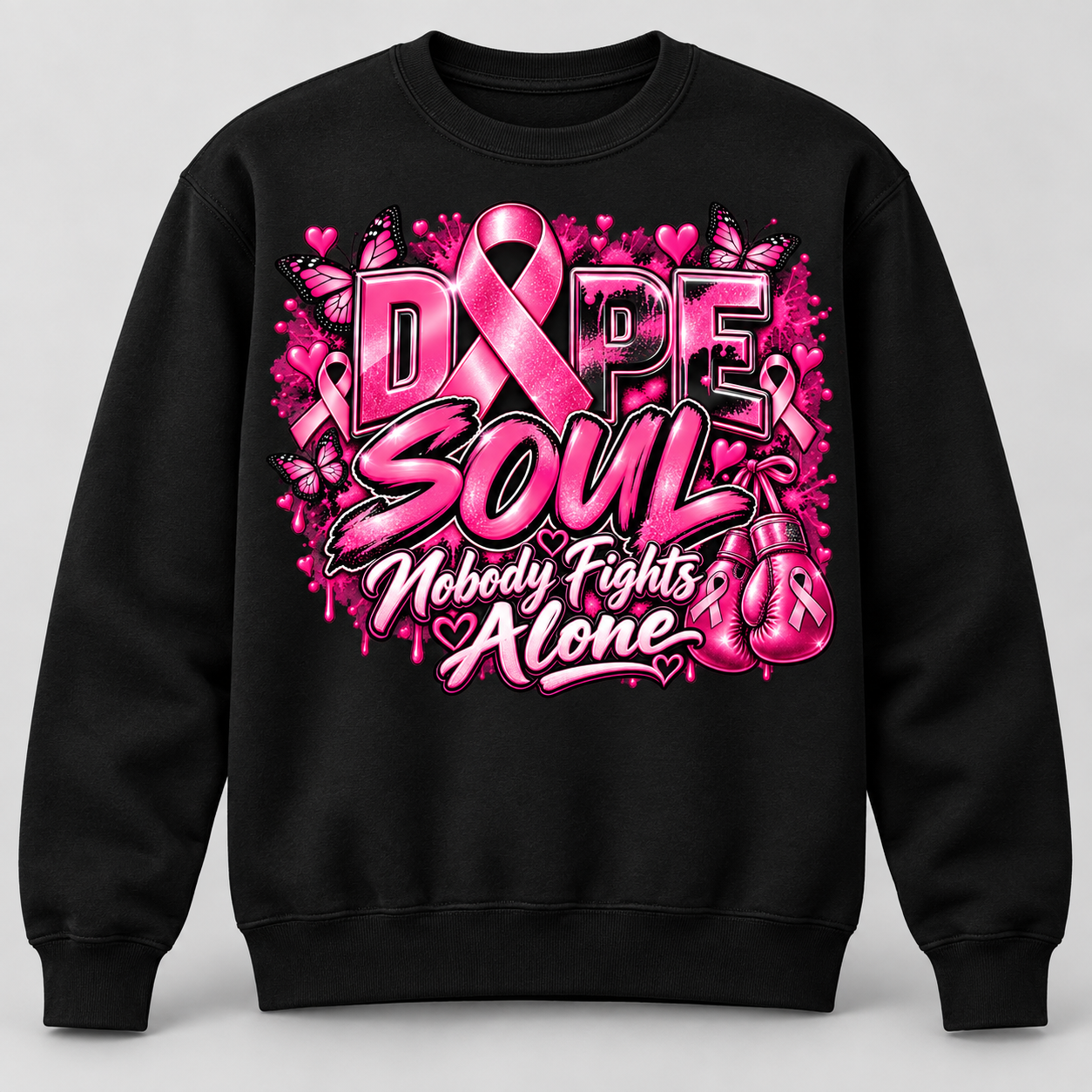 Dope Soul “Nobody Fights Alone” Breast Cancer Awareness Sweatshirt