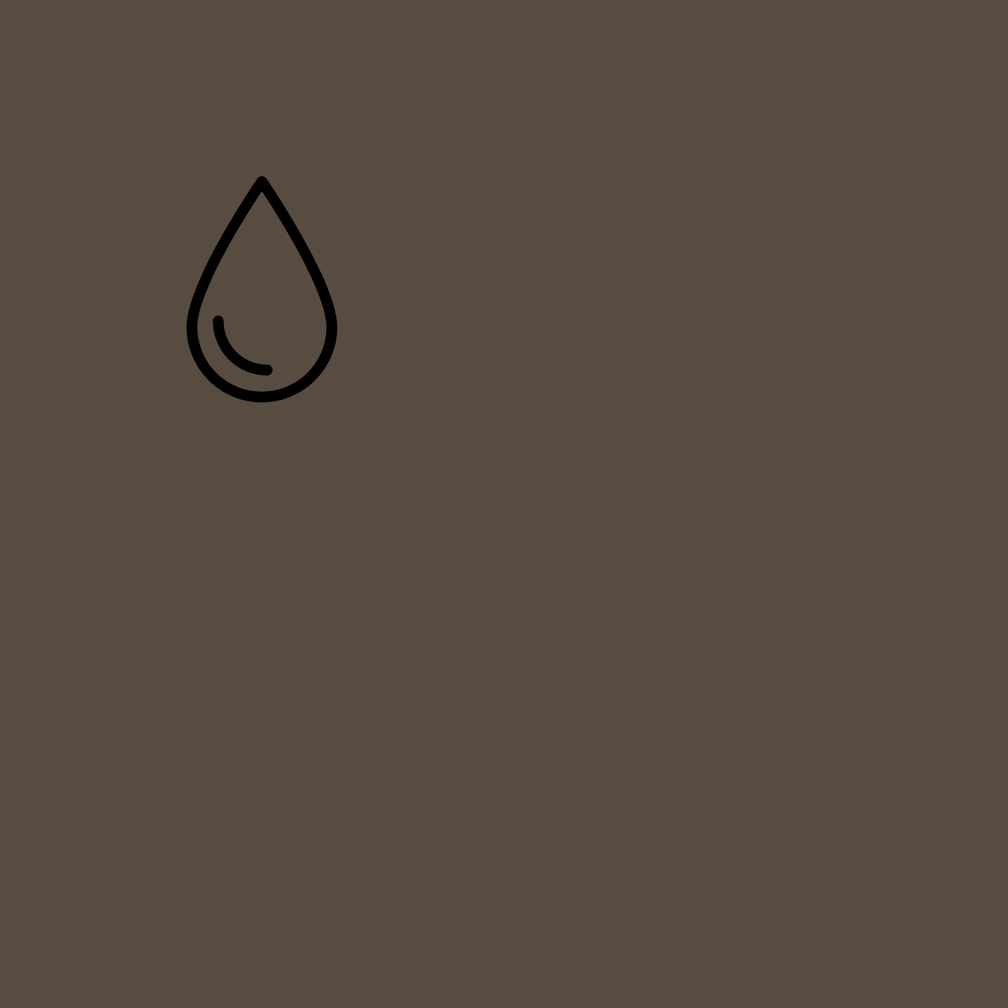 A simple line drawing of a water droplet on a dark brown background.