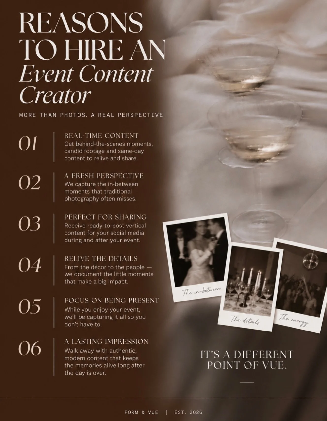 Your photographer captures how it looked.
Your content creator captures how it felt. 🎞️✨

The quick glances. The behind-the-scenes. The details you spent months choosing. The dance floor energy. The moments you didn&rsquo;t even know were happening.