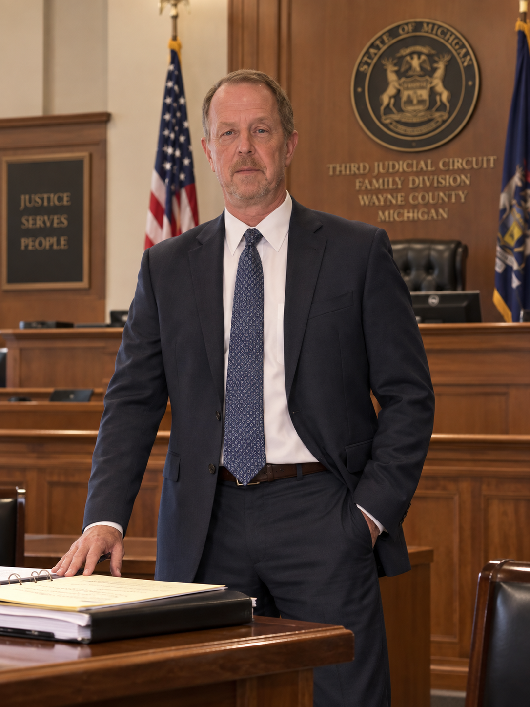 Tim Gamber standing in a courtroom