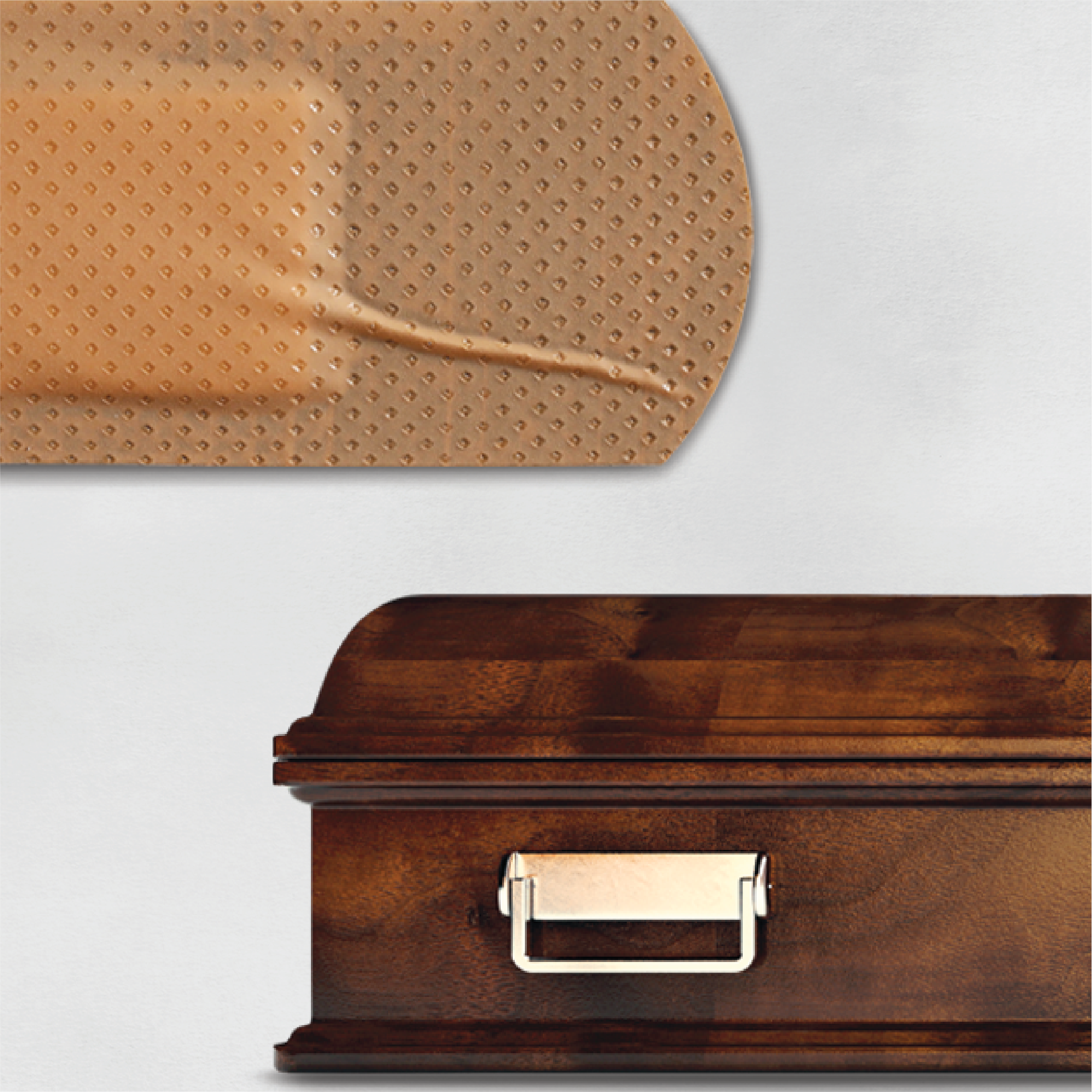 Graphic collage of bandaid and a coffin