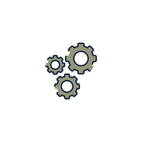Four interconnected gears representing machinery or mechanical systems.