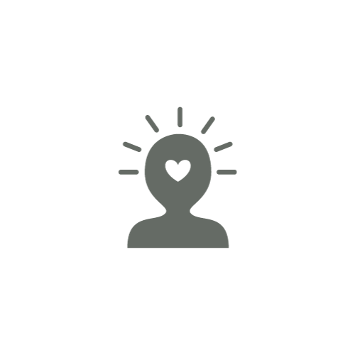 A graphic icon of a person with a heart-shaped light in the head and radiating lines around the head.