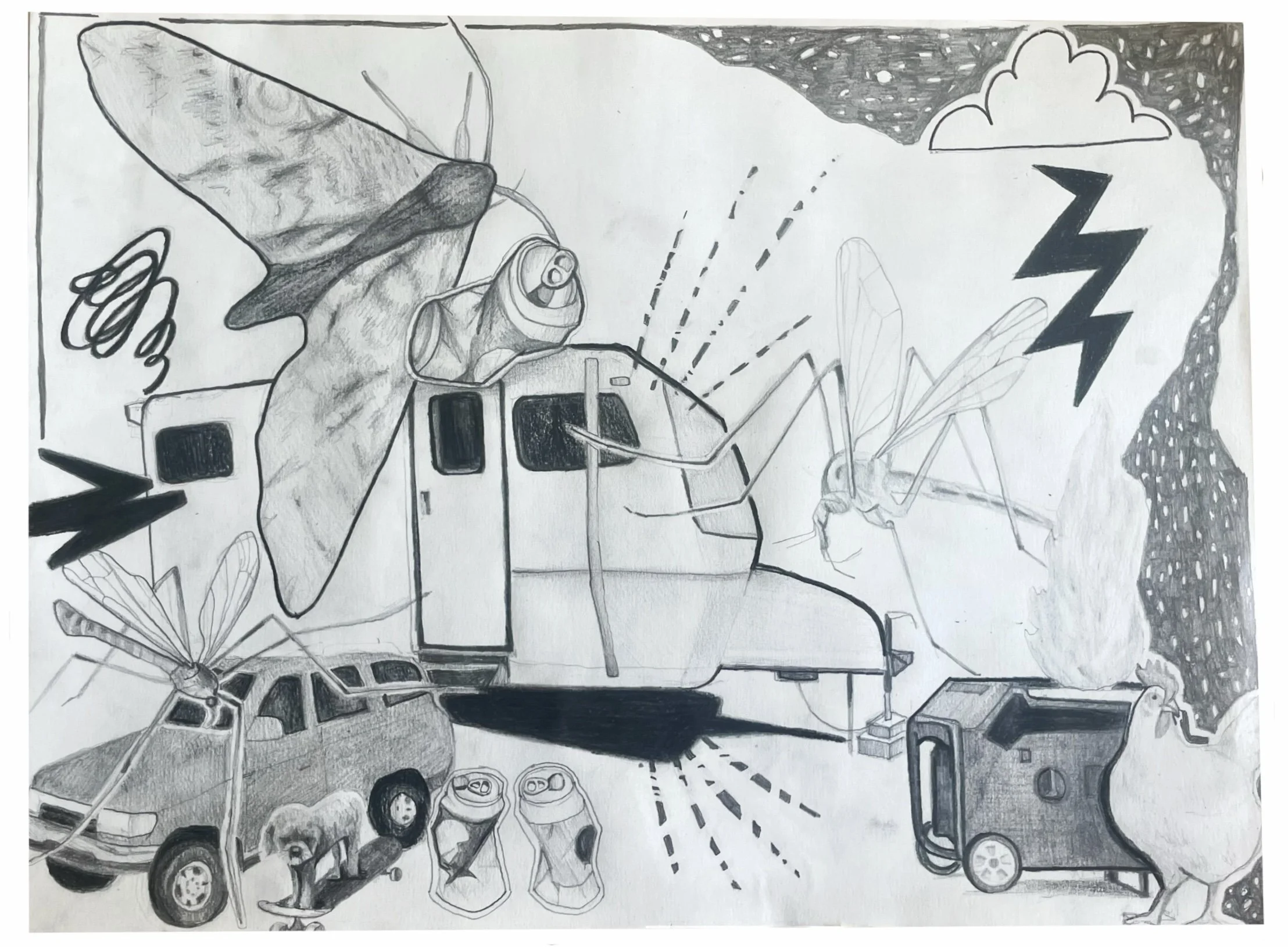"Life in the Camper", Graphite, 8.5"x11", 2022
