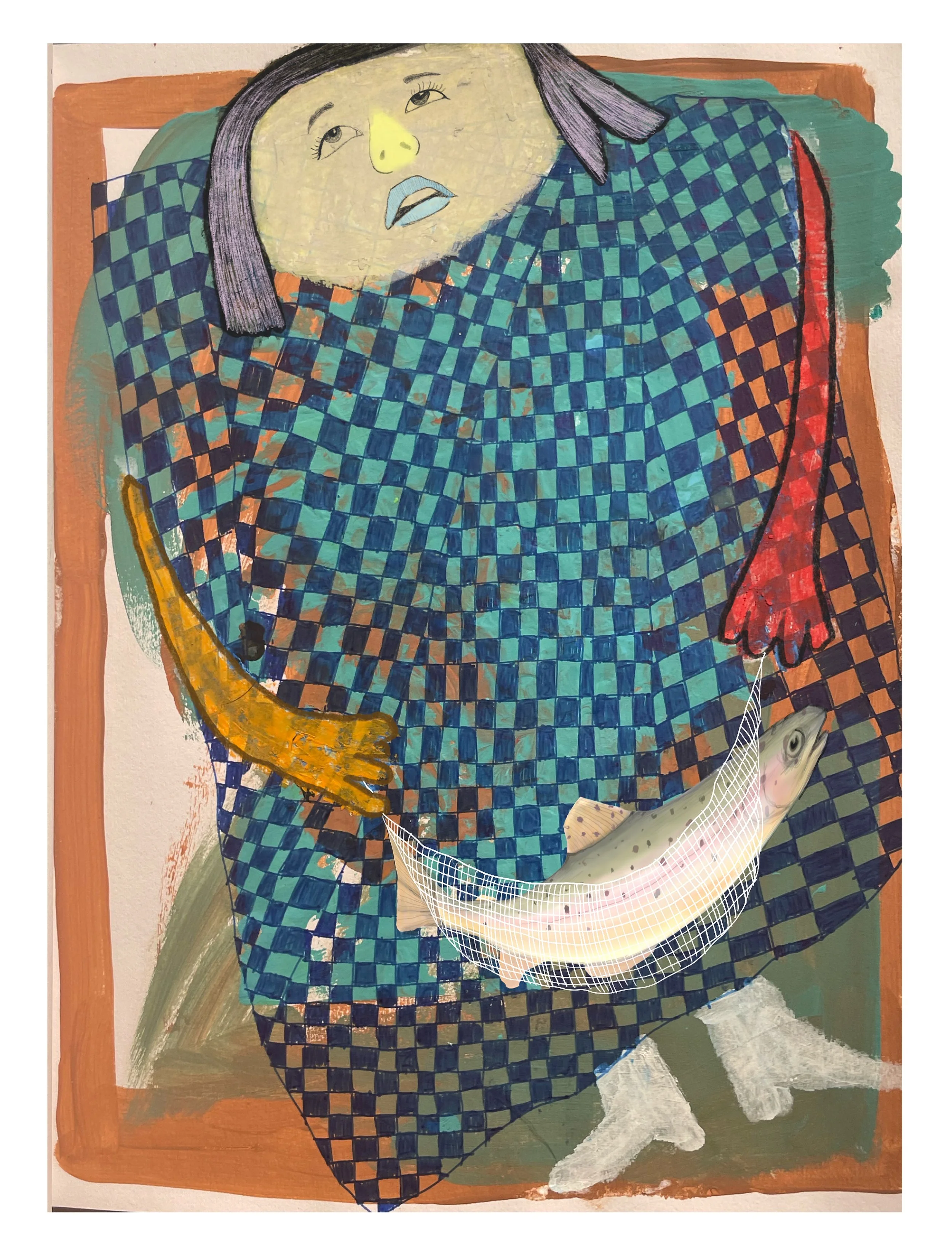 "Fisherwoman" Mixed Media, 24"x36", 2022