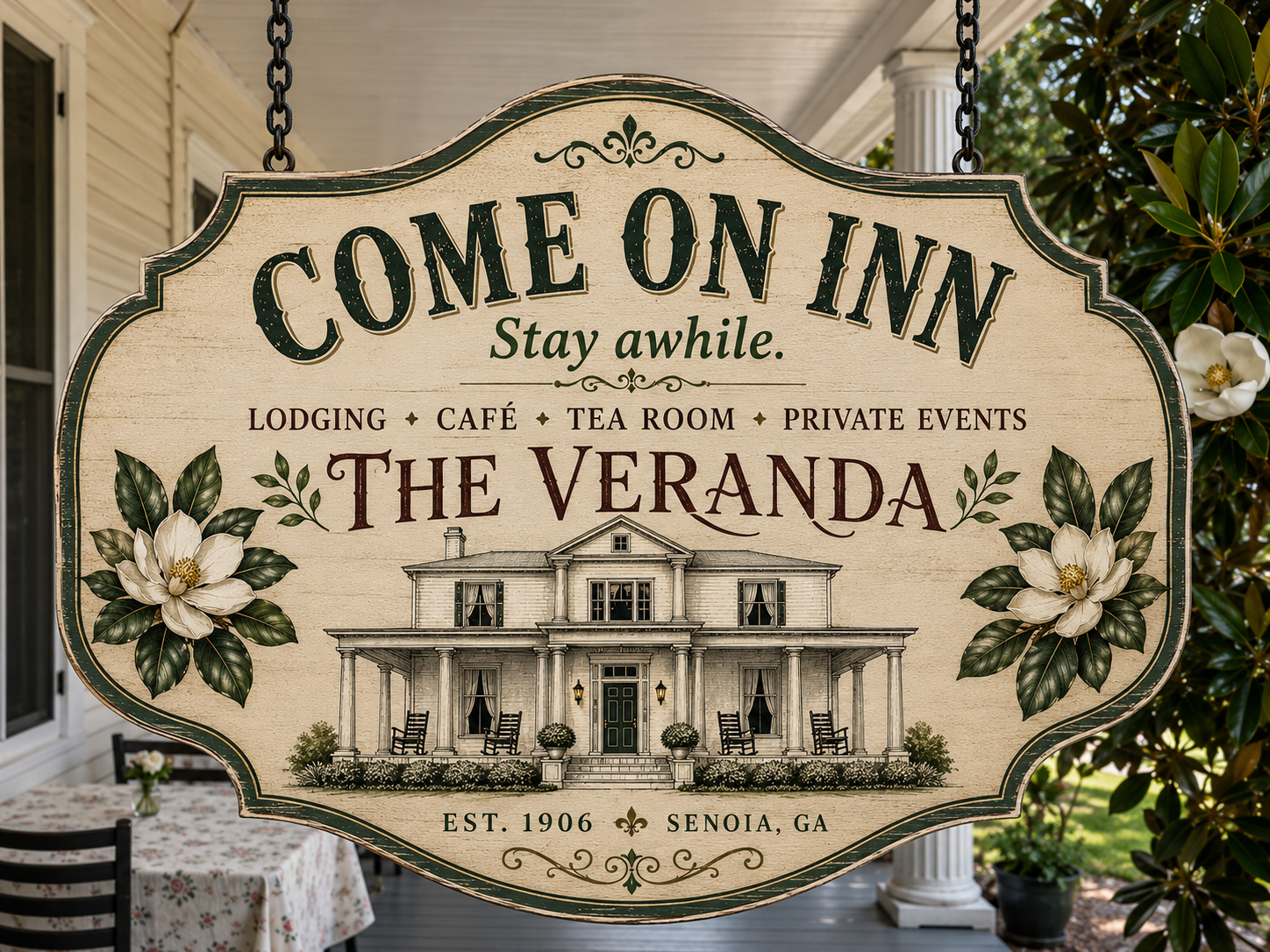 The Veranda Historic Inn in Senoia, Georgia, a historic inn and destination established in 1906.