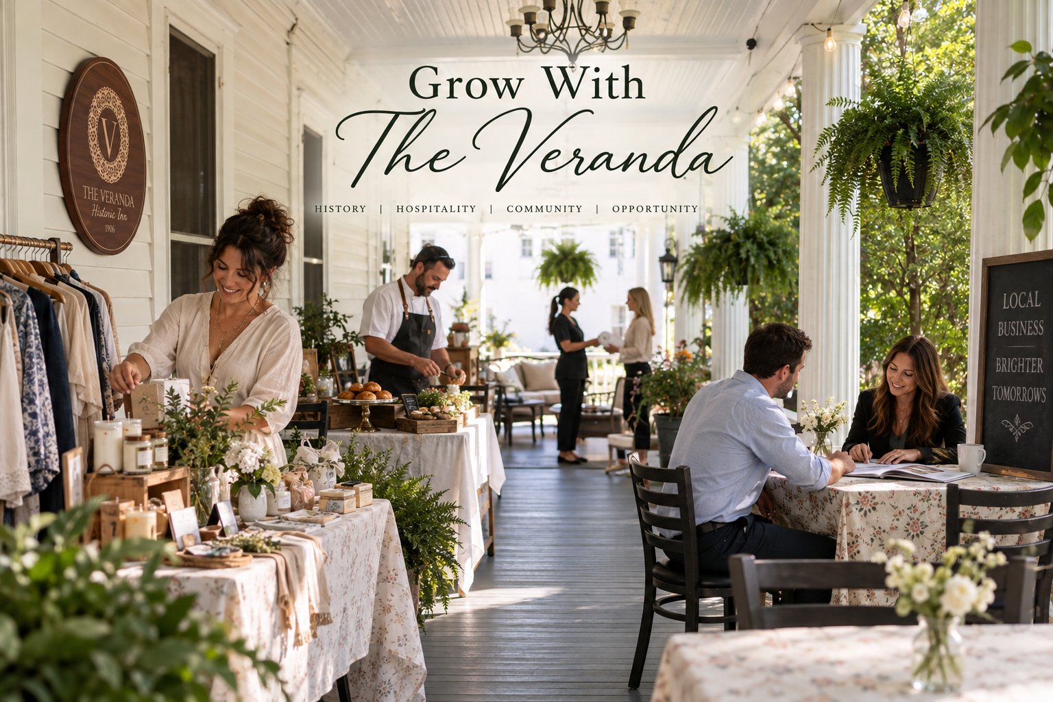 Business and community partnerships at The Veranda Historic Inn in Senoia, GA.