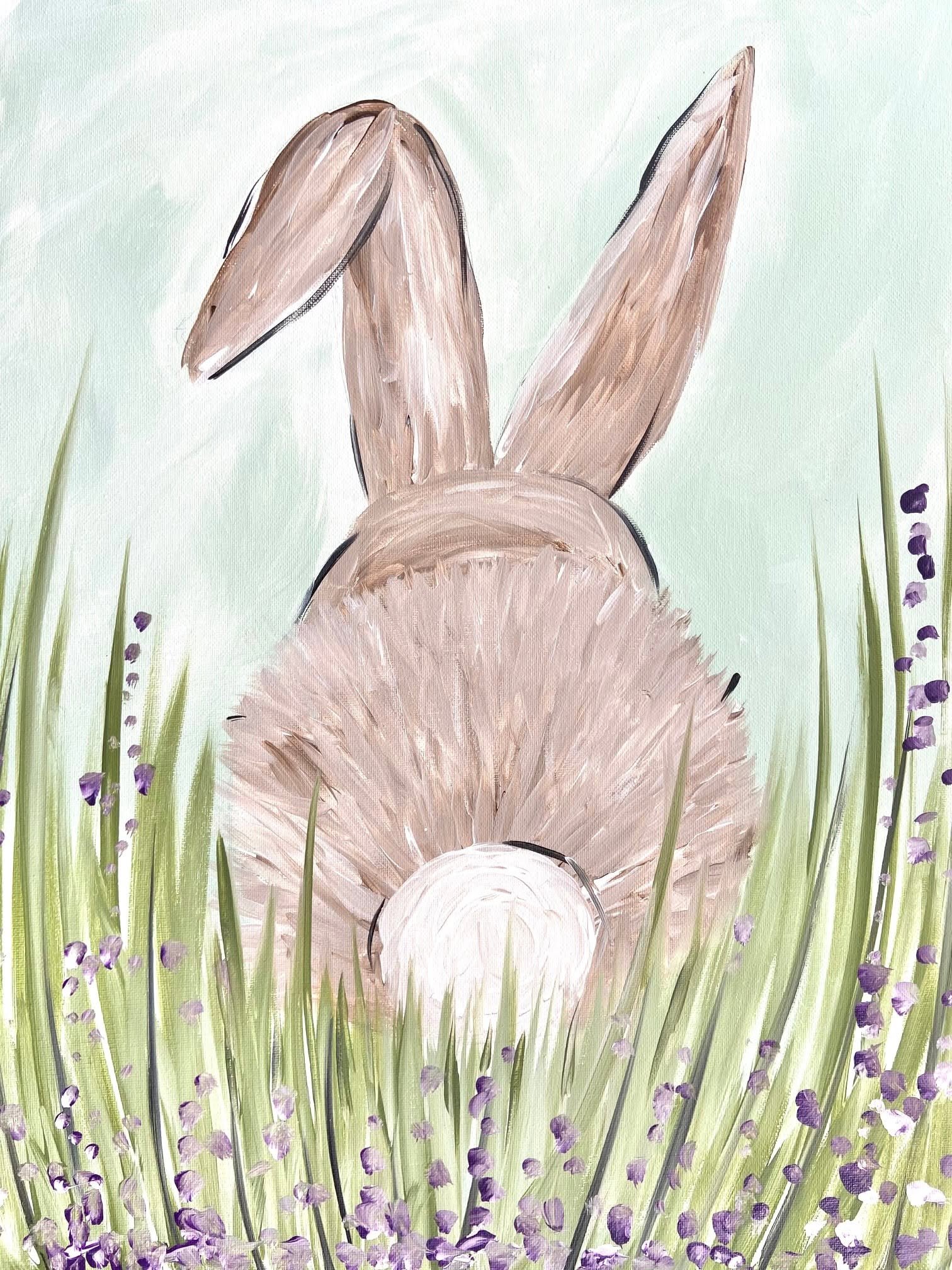 bunny in field acrylic painting, sip and paint