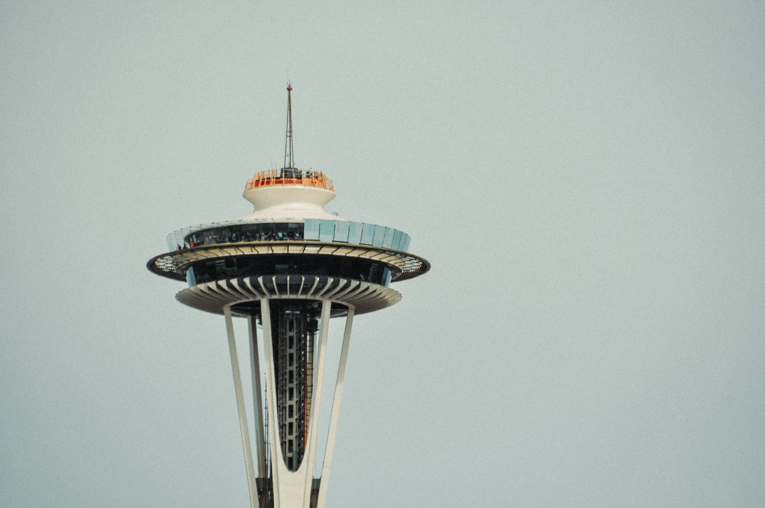 The Space Needle, a tall observation tower with a distinctive saucer-shaped top, in Seattle, Washington.
