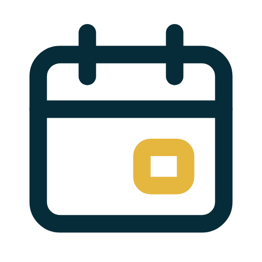 Icon of a calendar with a yellow square and black square inside it.
