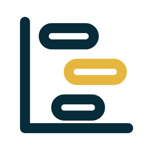A bar chart with three horizontal bars, two blue and one yellow.