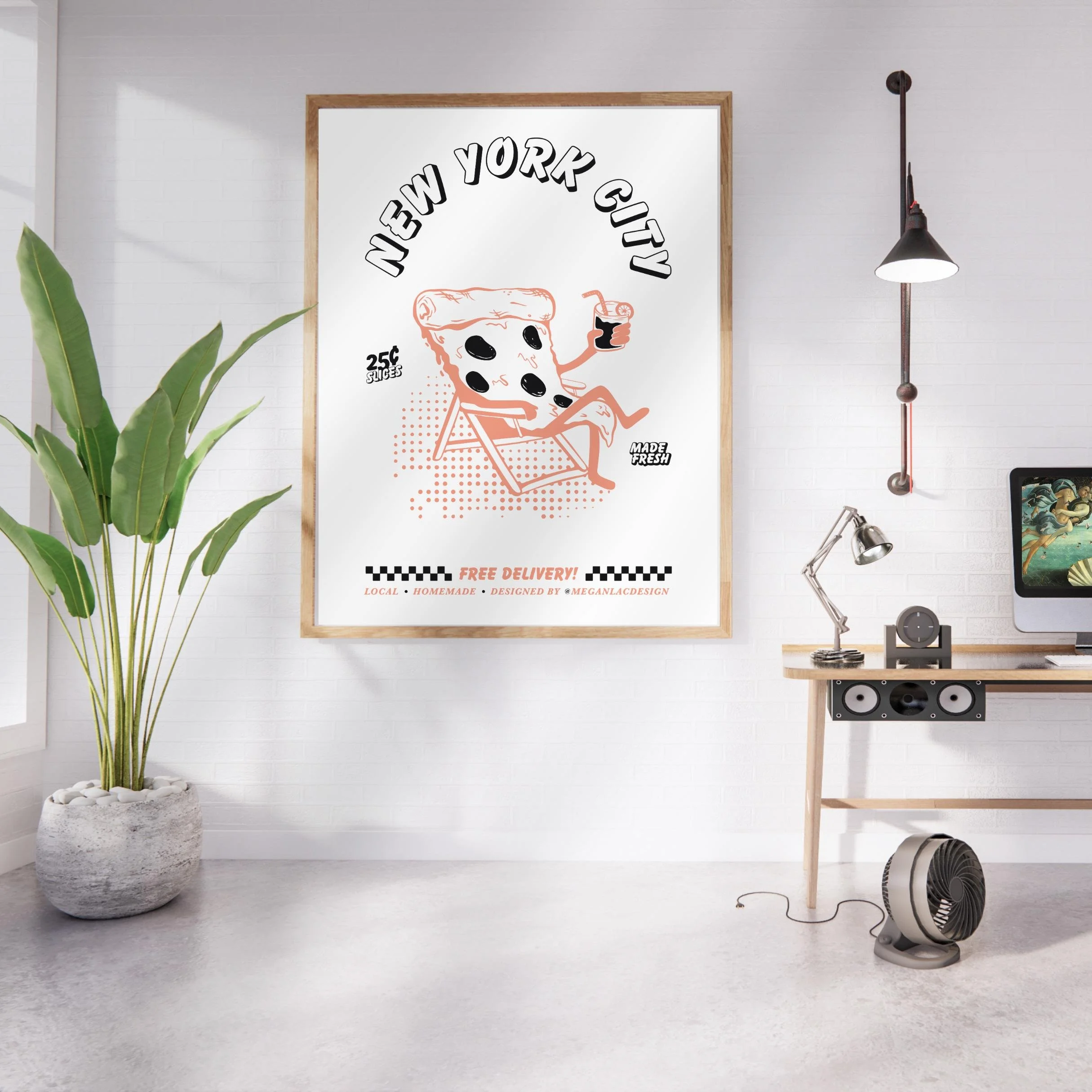 Retro Pizza NYC Print: Beachy Dorm Room Art (Digital Download)