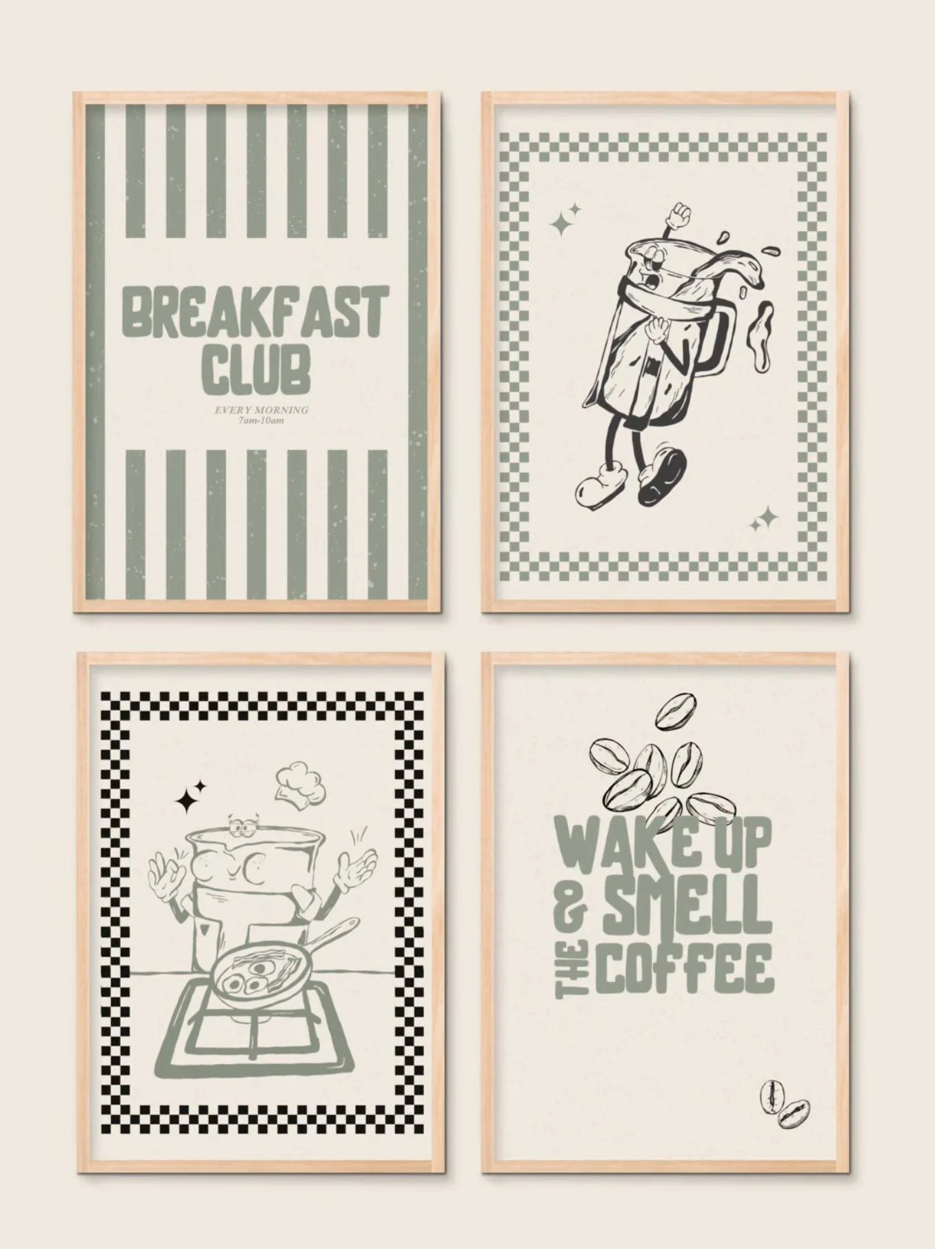 Retro Coffee Bar Prints, Kitchen Cafe Wall Art, Breakfast Club Poster (Digital Download)
