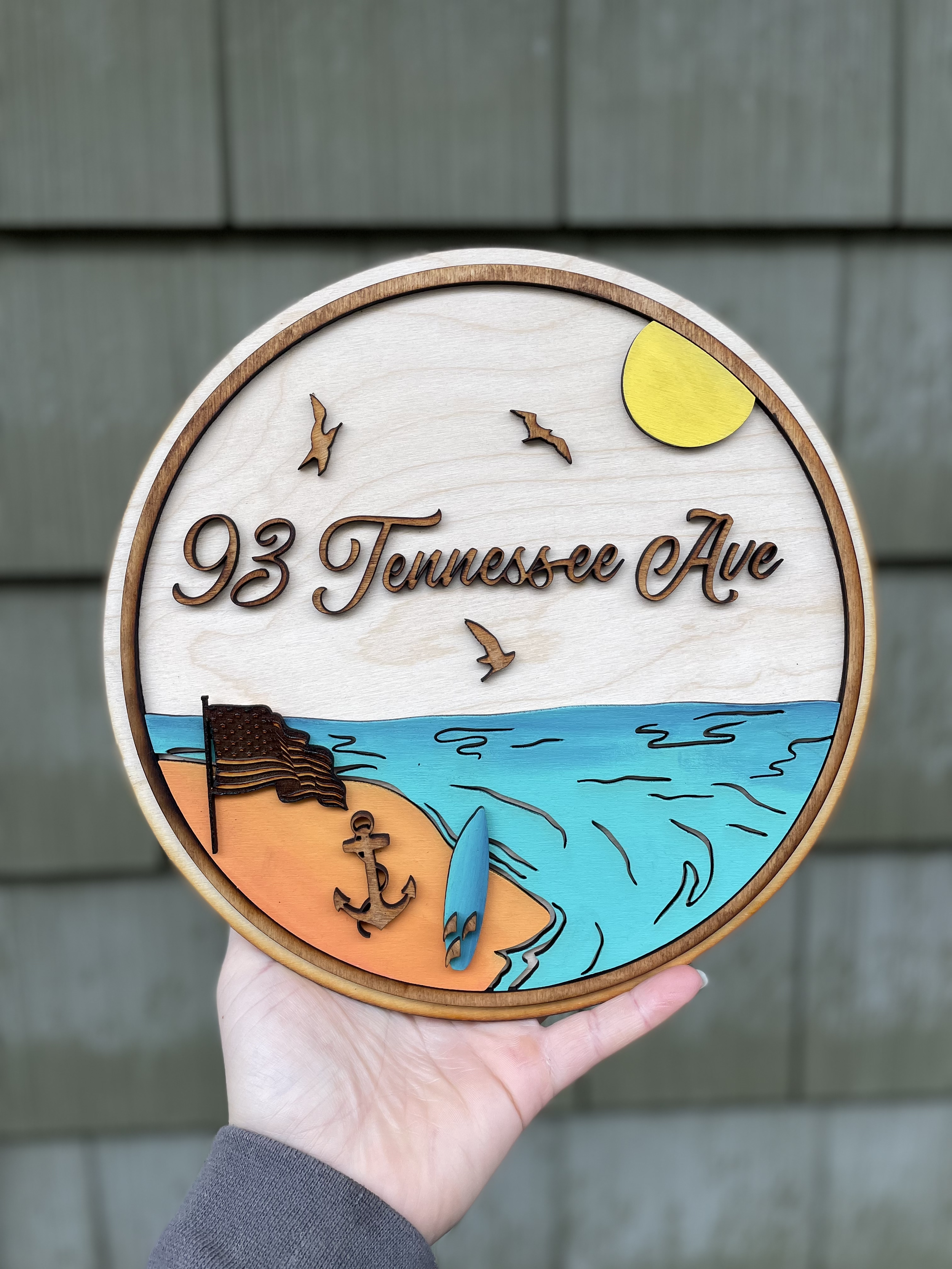 Beach Scene | Custom Laser Cut, Hand-Painted Sign 9.5