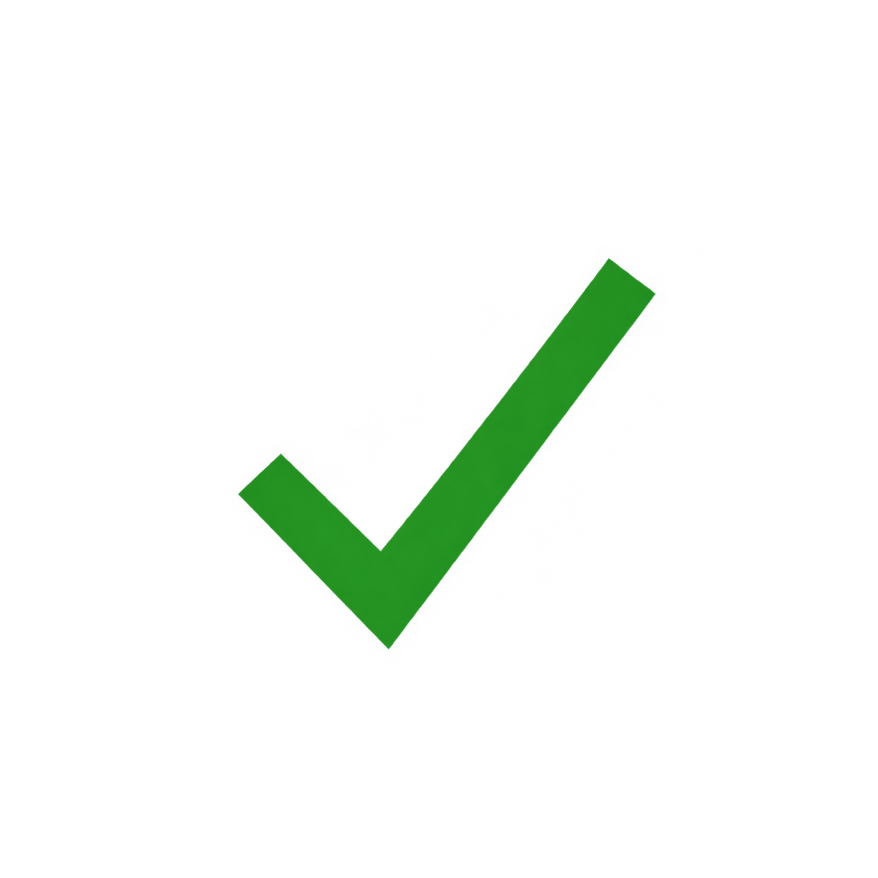 A large green checkmark with a glowing effect.