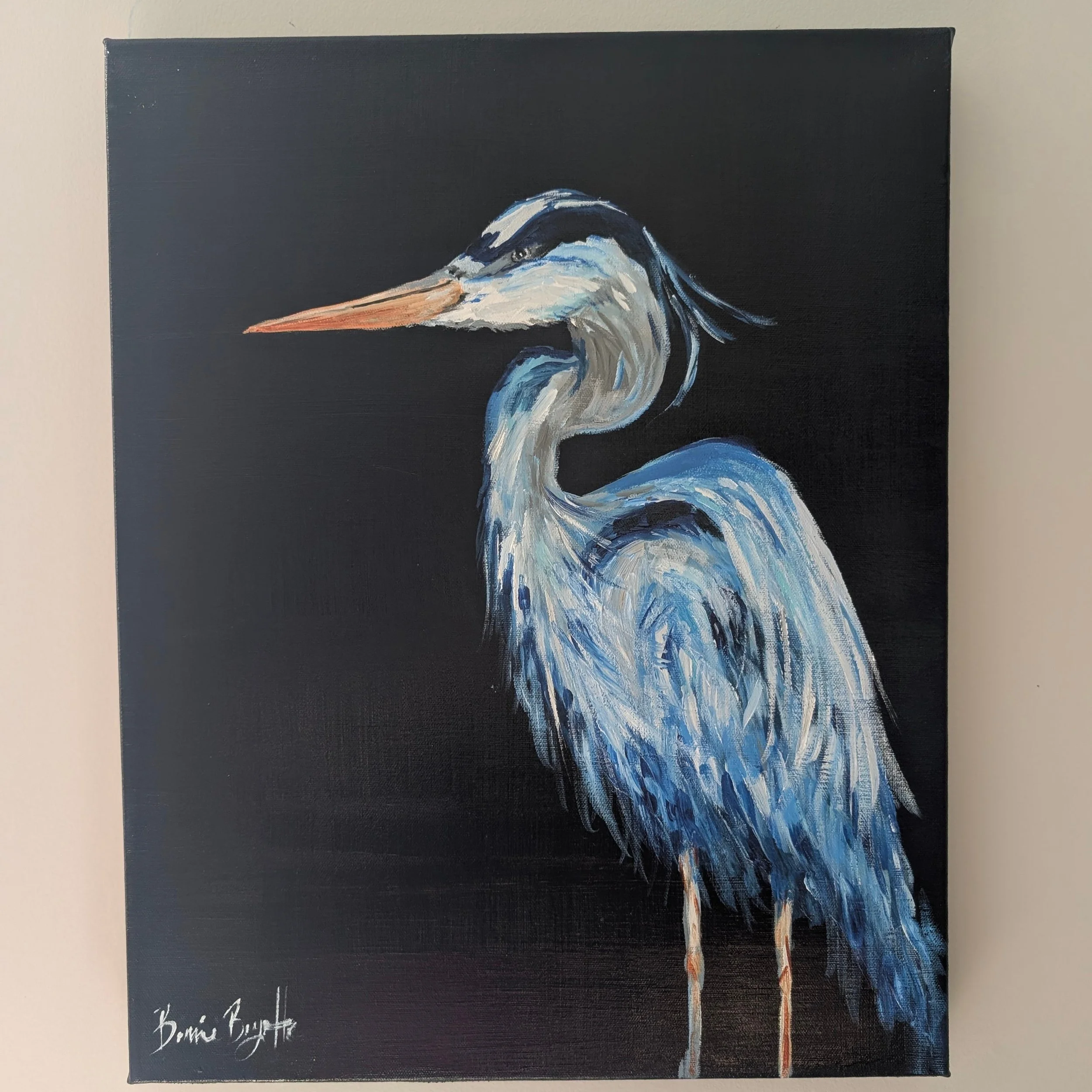 Heron on Navy, original painting by Bonnie Boyette