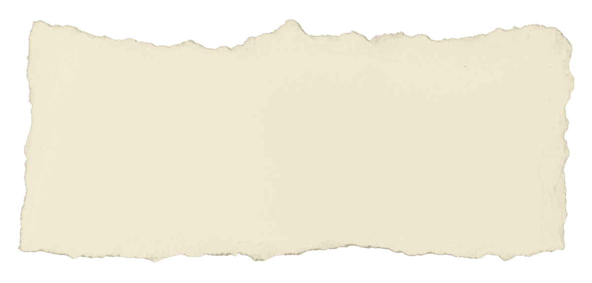A torn piece of cream-colored paper with rough, uneven edges on a black background.