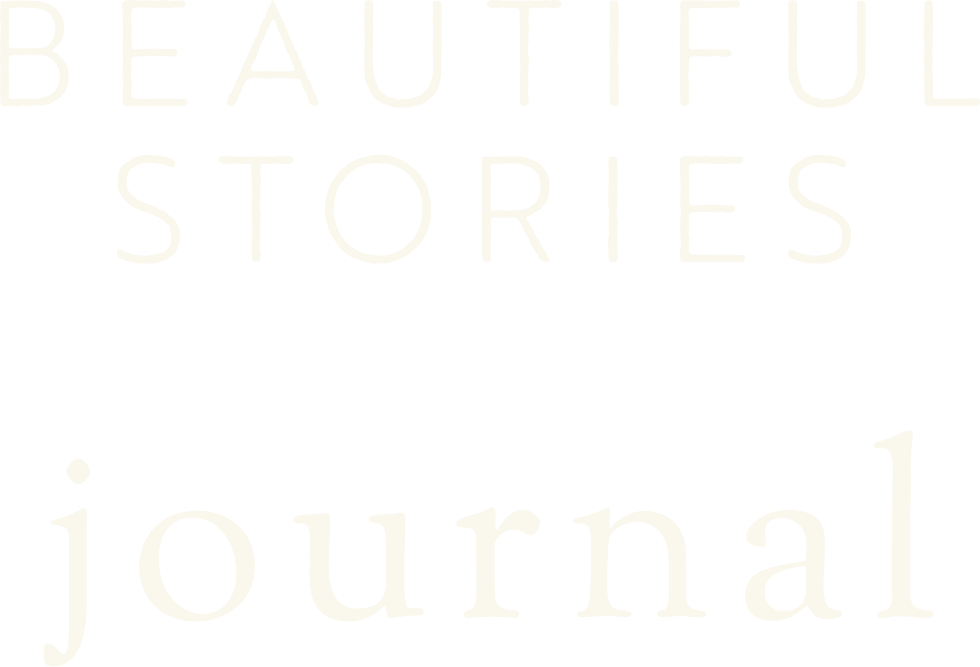 The image features the text 'BEAUTIFUL STORES journal' in varying font sizes and styles on a black background.