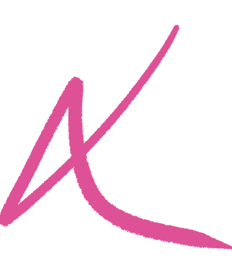 Pink handwritten letter 'k' on a black background.