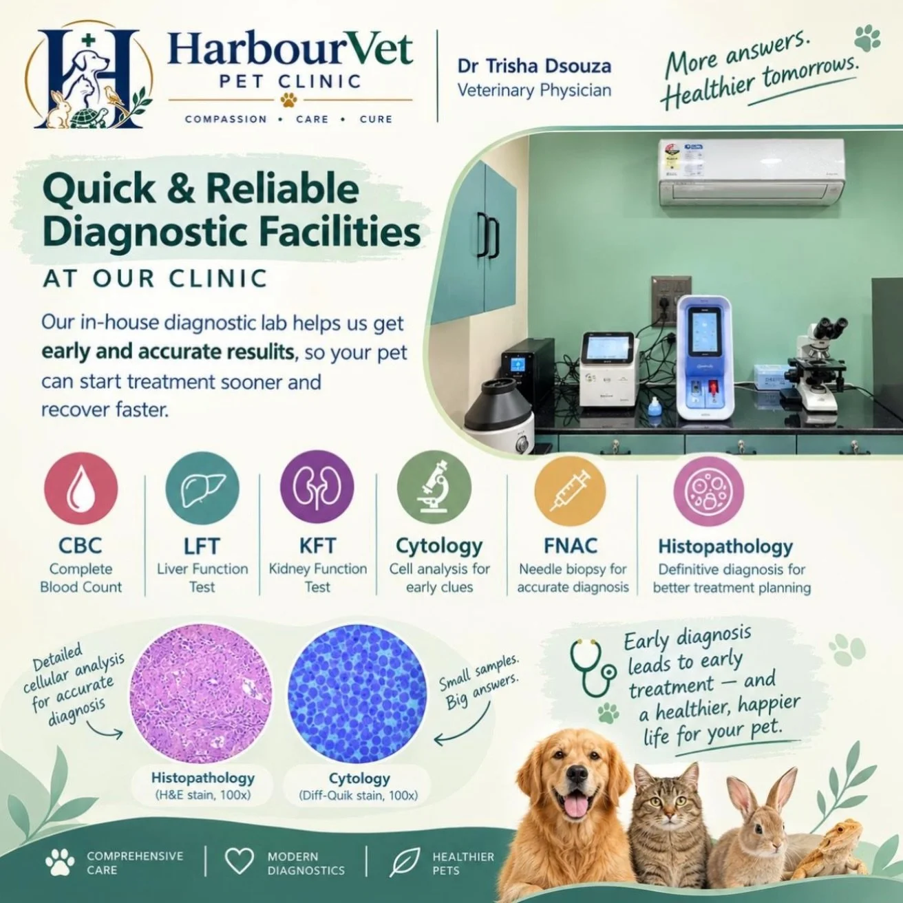 🔬🐾 Better diagnosis. Earlier answers. Healthier tomorrows.

At HarbourVet Pet Clinic, we believe accurate diagnosis is the foundation of effective treatment. That&rsquo;s why our in-house laboratory and diagnostic facilities help us get reliable re