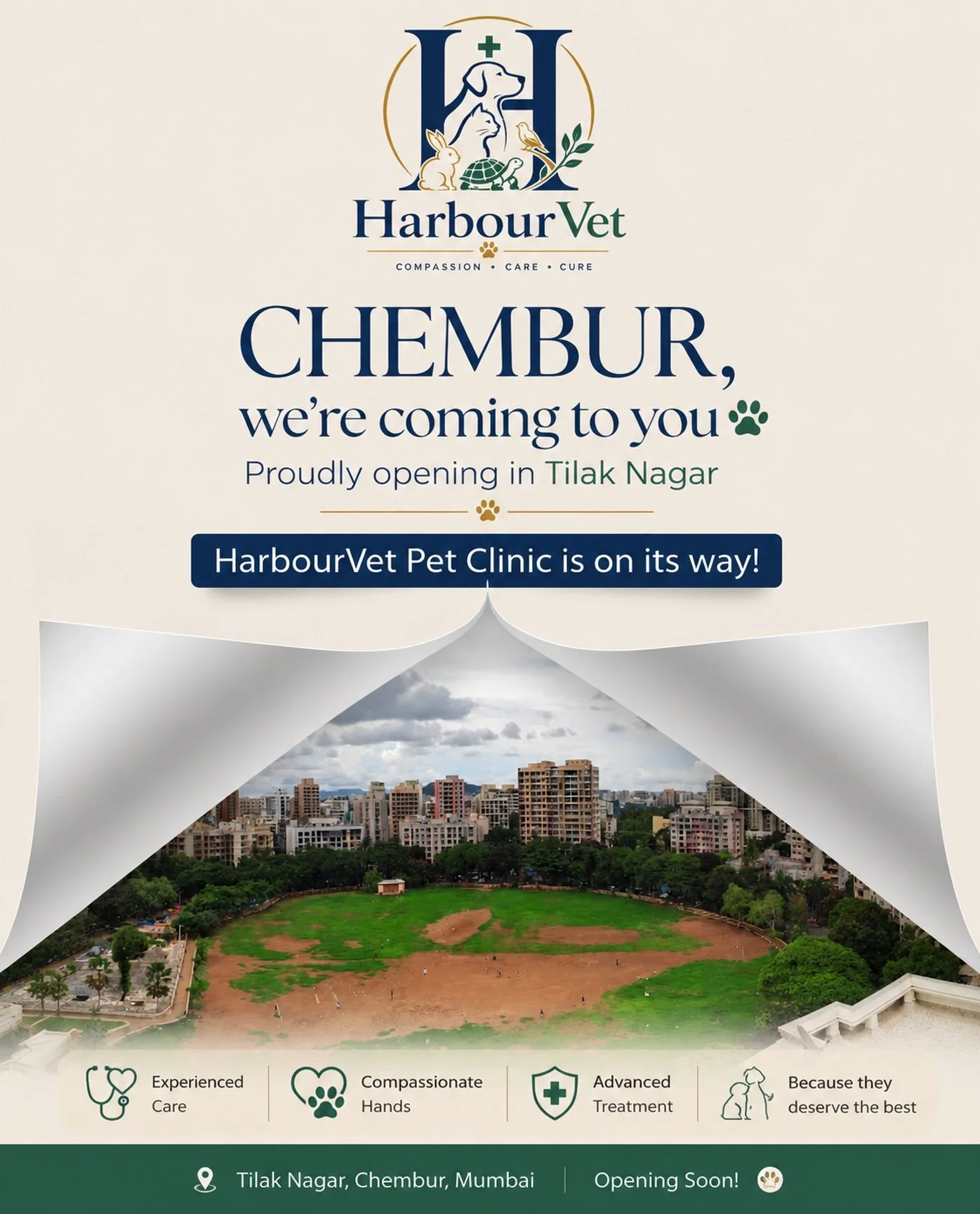 CHEMBUR, WE&rsquo;RE COMING TO YOU! 🐾💙💚

Something special is coming to Tilak Nagar, Chembur.

We&rsquo;re excited to introduce HarbourVet Pet Clinic &mdash; a place created with one simple promise:

Compassion. Care. Cure.

From wagging tails ,cu