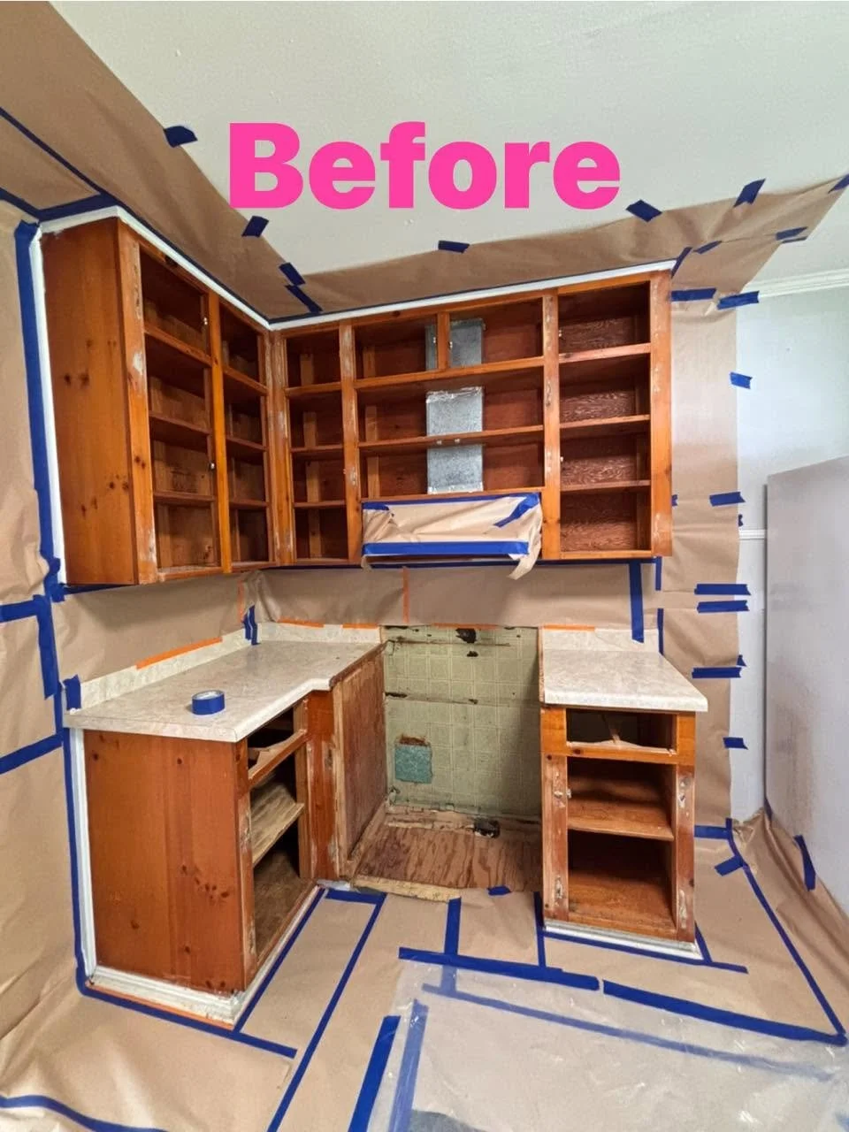 Knotty Pine Cabinets & Countertops Before