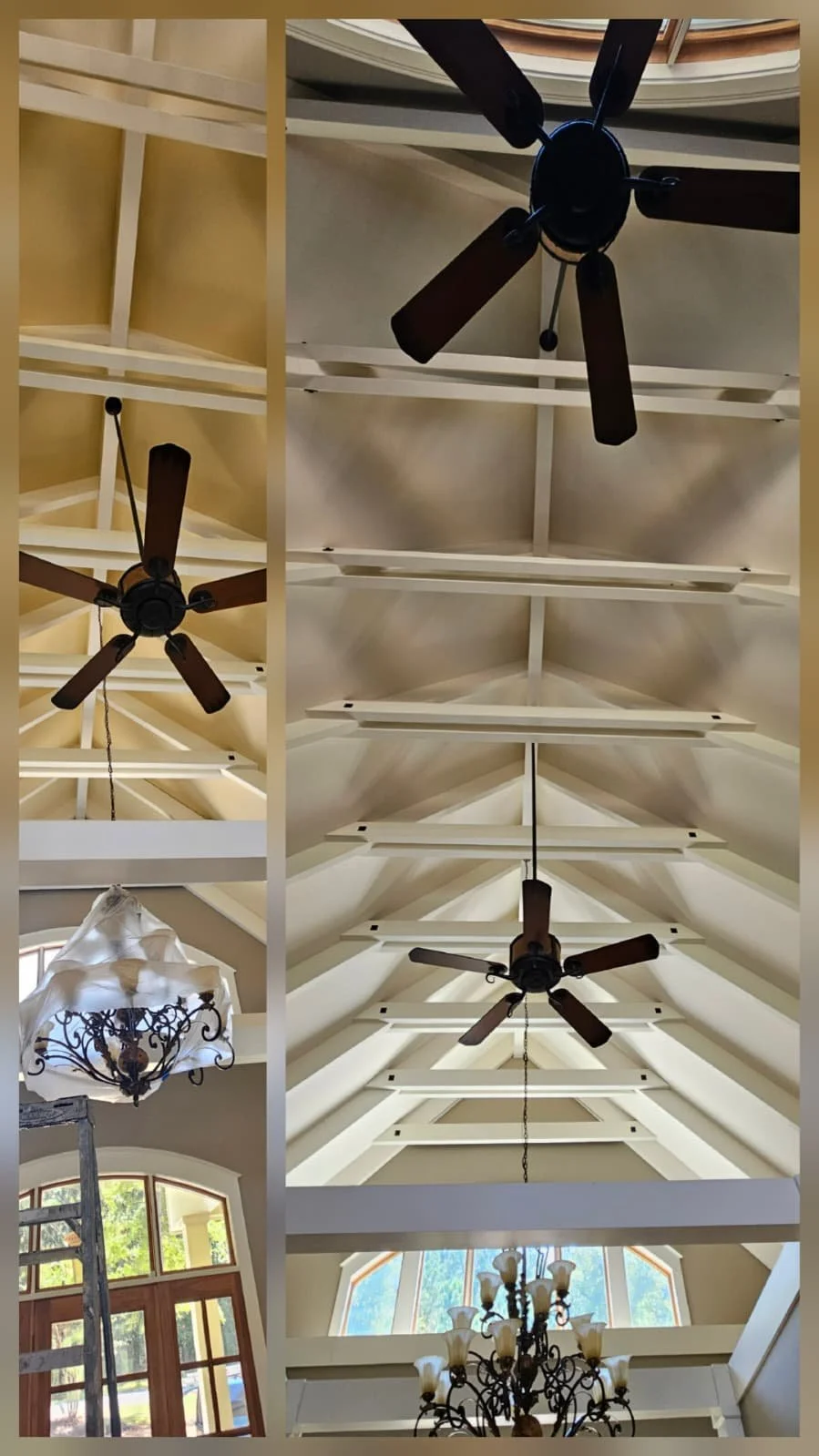 Before & After: An interior painting project that included painting cathedral ceilings and beams in Union Grove, Alabama.
