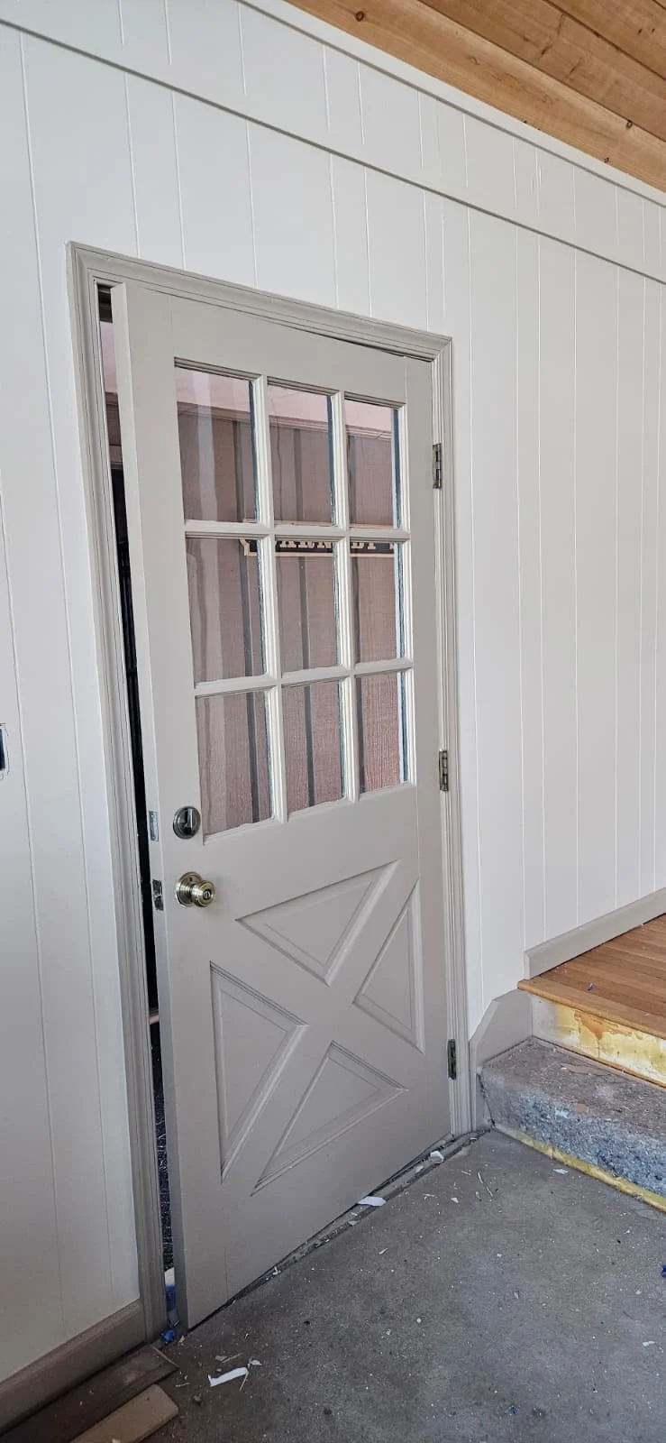 Interior door painted gray at a church in Huntsville, Alabama.