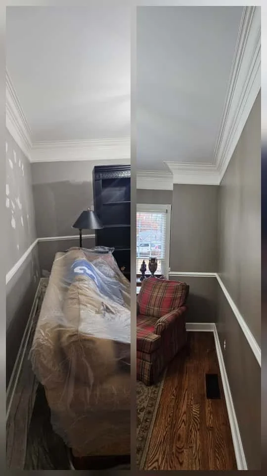 Before & After: Interior painting project, living room in Union Grove, Alabama.
