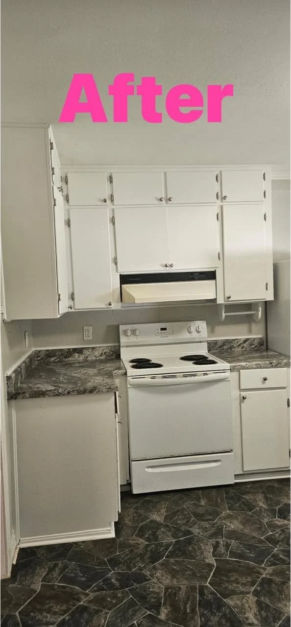 Knotty Pine Cabinets after their makeover in Blount County, Alabama.