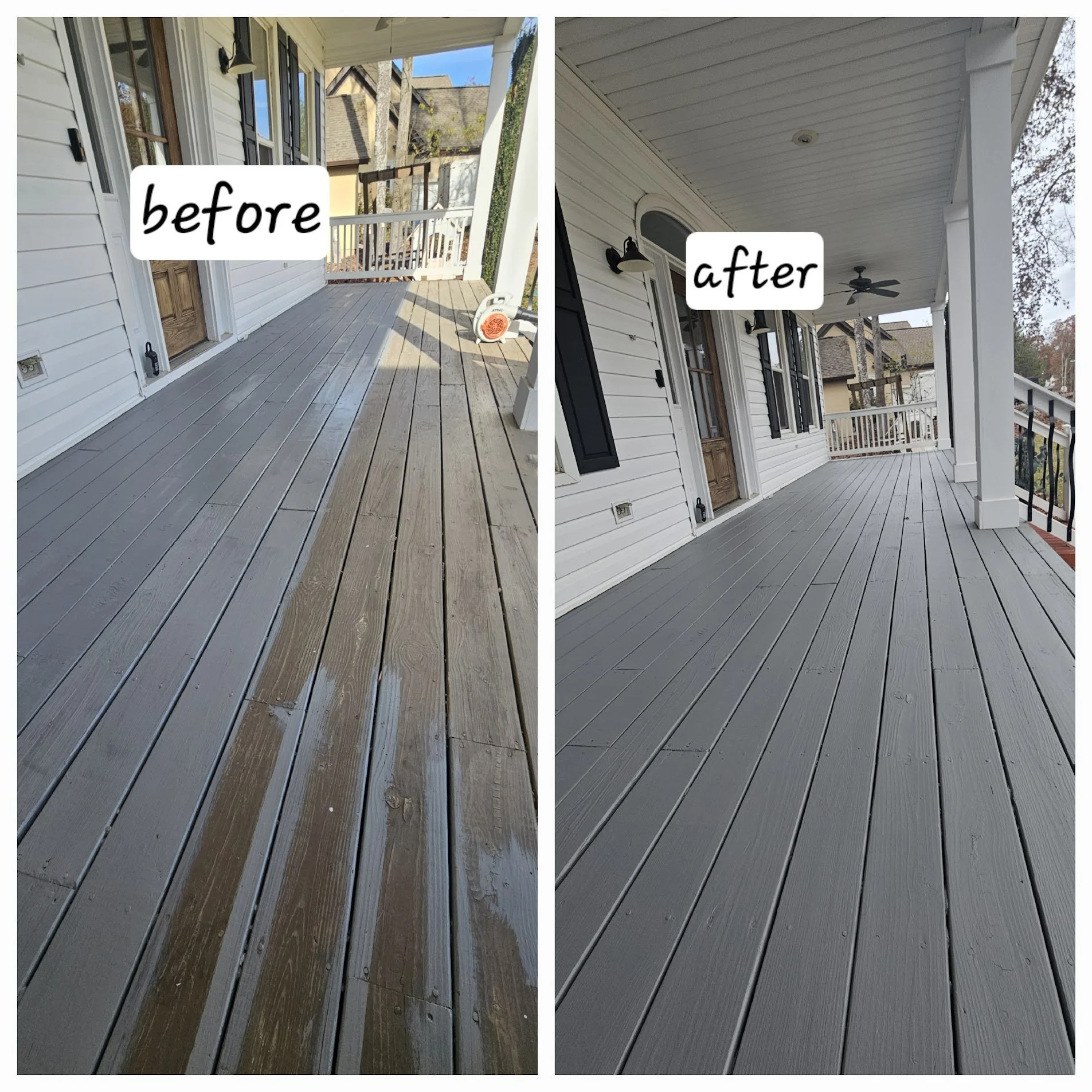 Before & After: Deck painting in Guntersville, Alabama.